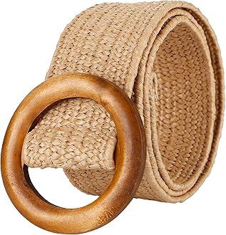 Women Woven Rattan Wide Stretch Straw Belt