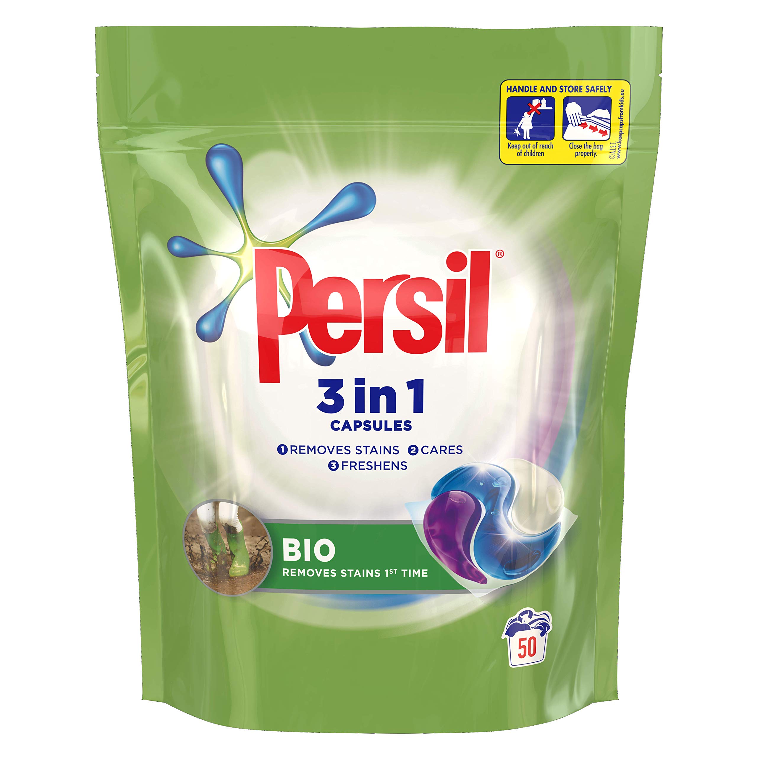 Persil Bio Laundry Washing Capsules brilliant stain removal mega refill pack 3x 50 capsules (150 washes)