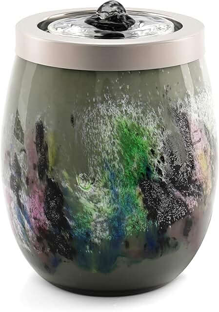 VOREEN Handblown Glass Tabletop Fountain - Art Glass Indoor Fountain wit...