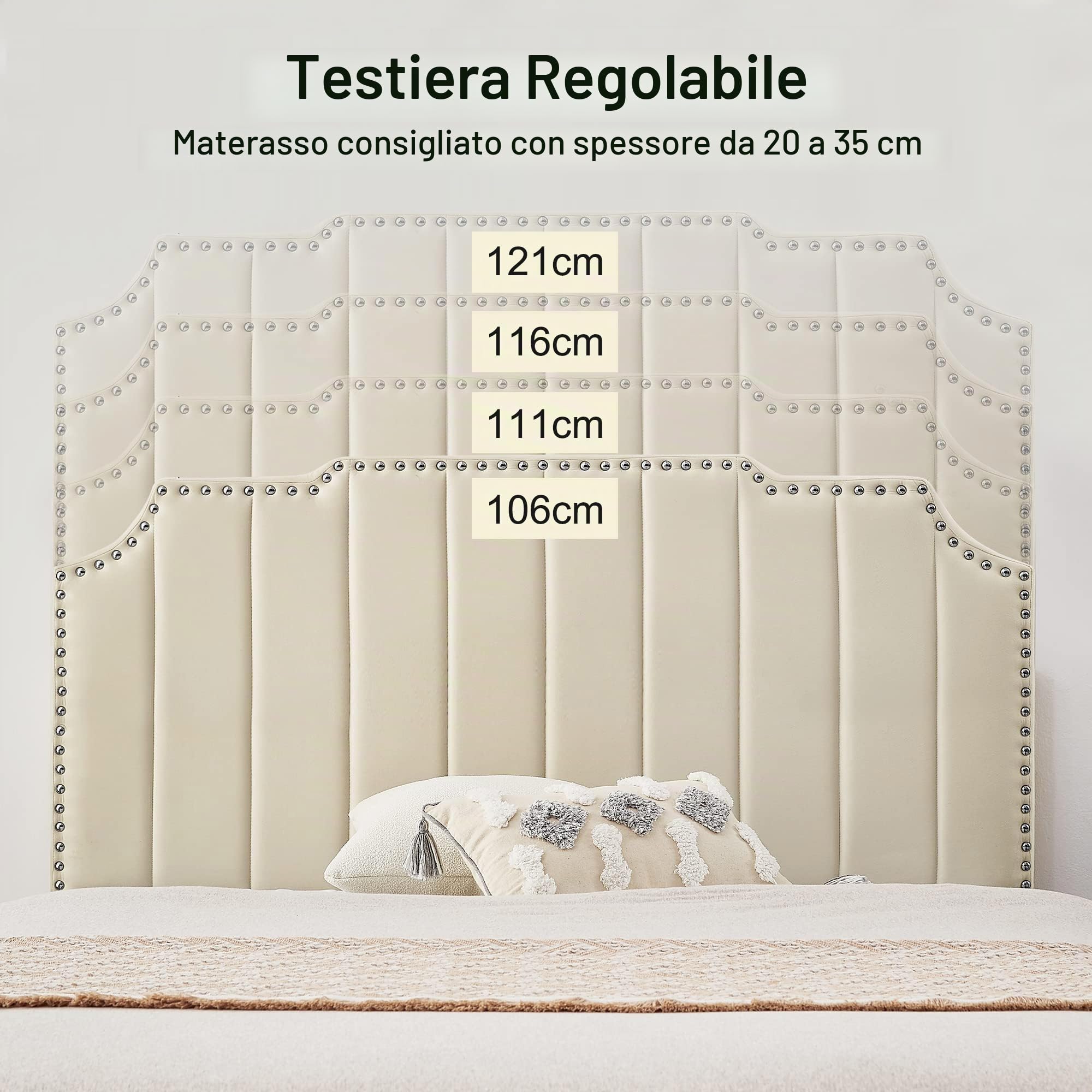VECELO Letto matrimoniale imbottito 140 x 190 cm, telaio letto con testiera del letto, supporto a doghe in legno solido, tessuto in velluto di alta gamma, facile da montare, beige