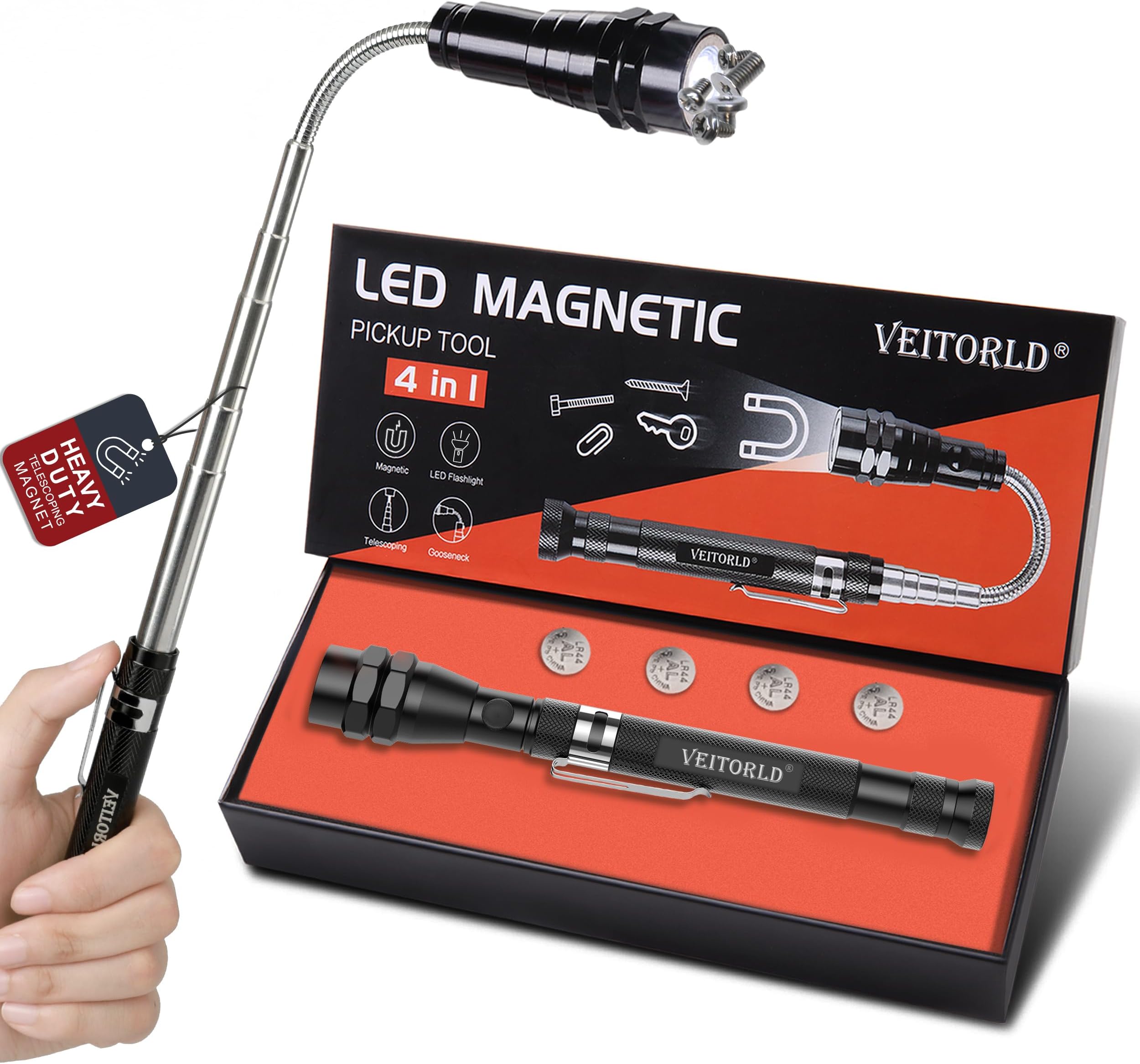Gifts for Dad Men from Daughter Son Wife, Christmas Stocking Stuffers, Extendable Magnetic Flashlight, Telescoping Magnet Pickup Tool, Cool Birthday Gifts for Father Grandpa Husband Boyfriend Women