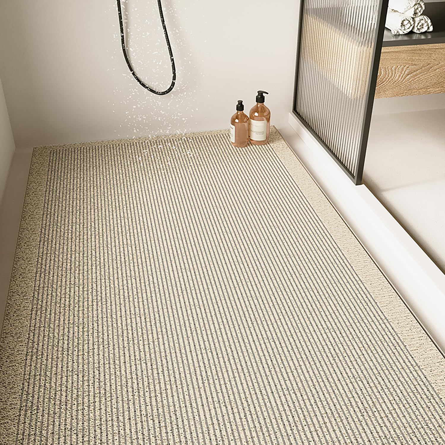QYMYOZ Non-Slip Shower Mat 60x60cm Luffa Bath Rug with Drain Holes Geometric Pattern Water Absorbent Bathtub Mat Anti-Slip Bathroom Floor Mat