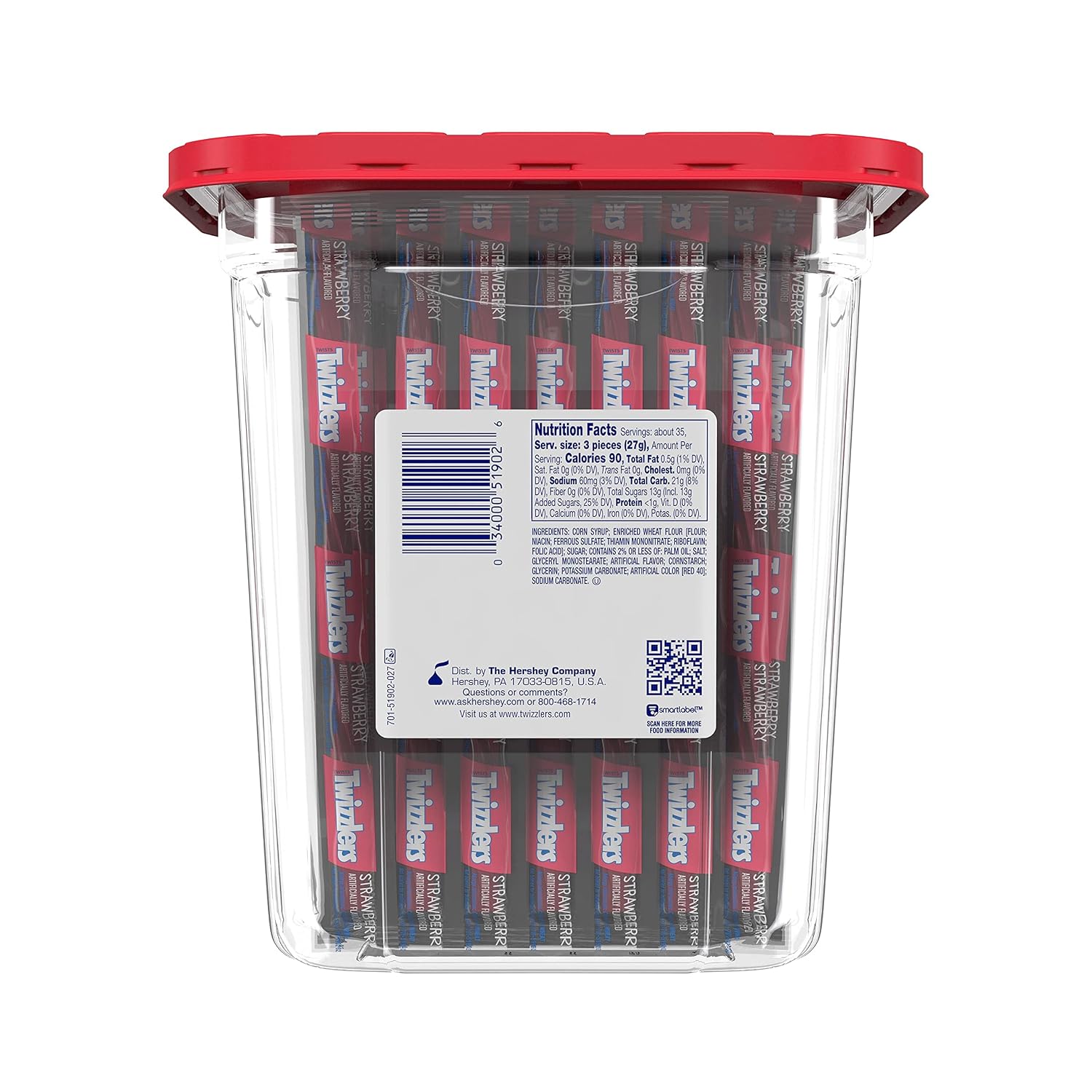TWIZZLERS Twists Strawberry Flavored Chewy Candy, Bulk Candy, 33.3 oz Bulk Container (105 Pieces)