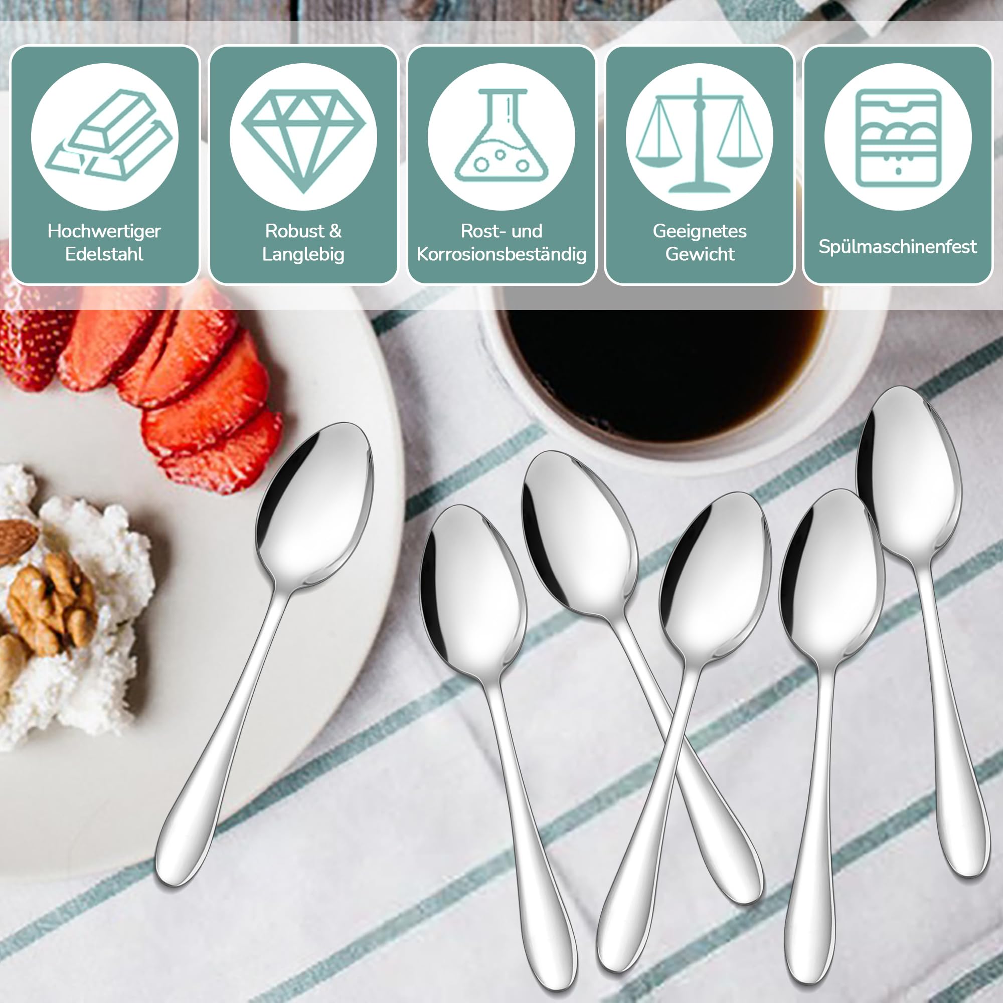 Produktbild von Kaffeelöffel & Mokkalöffel HaWare Kaffeelöffel, 12 Stück Edelstahl Teelöffel Dessertlöffel Set, Klein Löffel Für Hause/Restaurant/Hotel, Hochglanzpoliert & Spülmaschinenfest - 13,5cm (Klassisches Design çay Kaşığı