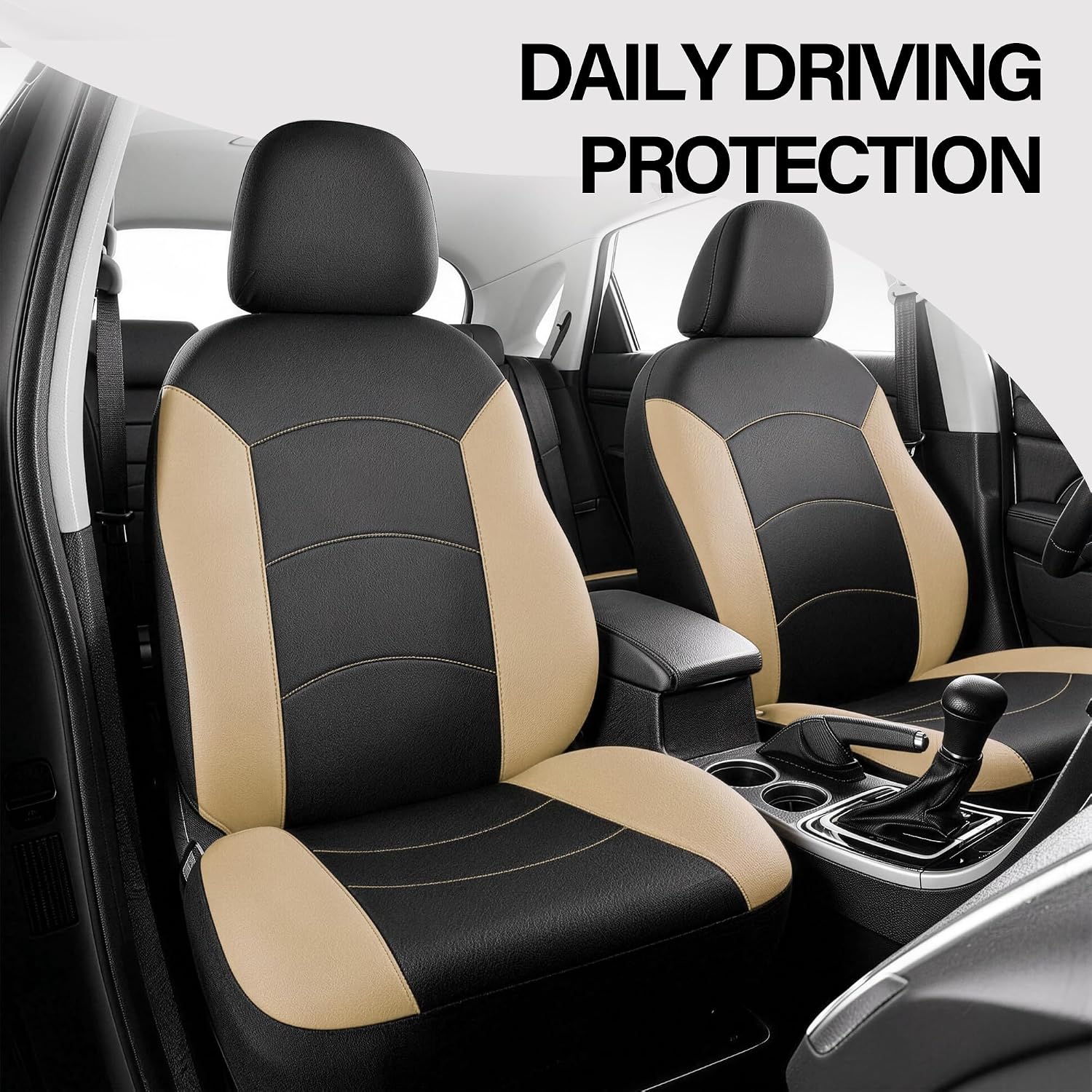 HChengkikz Front Car Seat Cover, Neoprene, Waterproof (Black + Beige)
