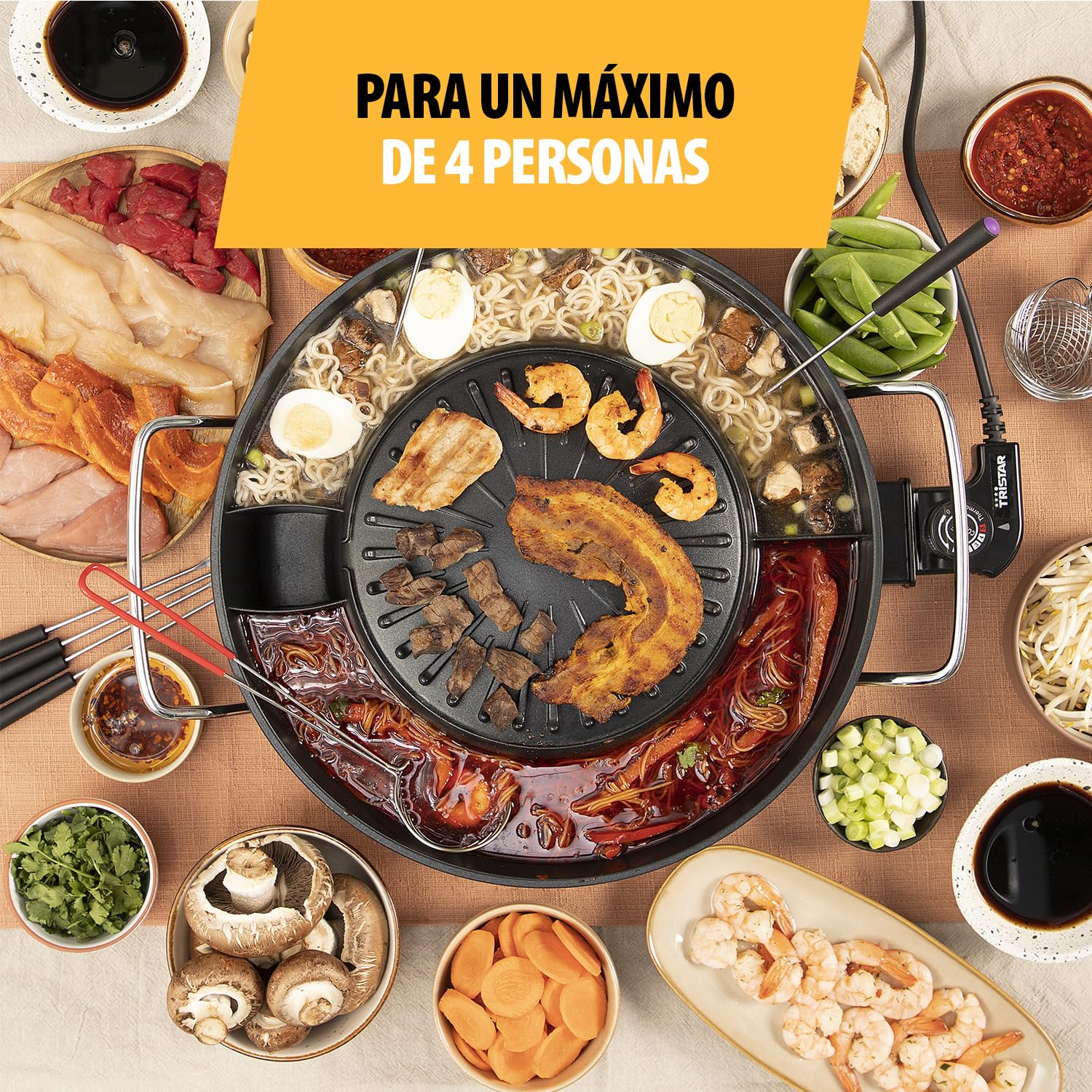 Tristar PZ-9131 Barbacoa coreana Hot Pot, accesorios incluidos, 3 L, 4 personas, 1 800 W
