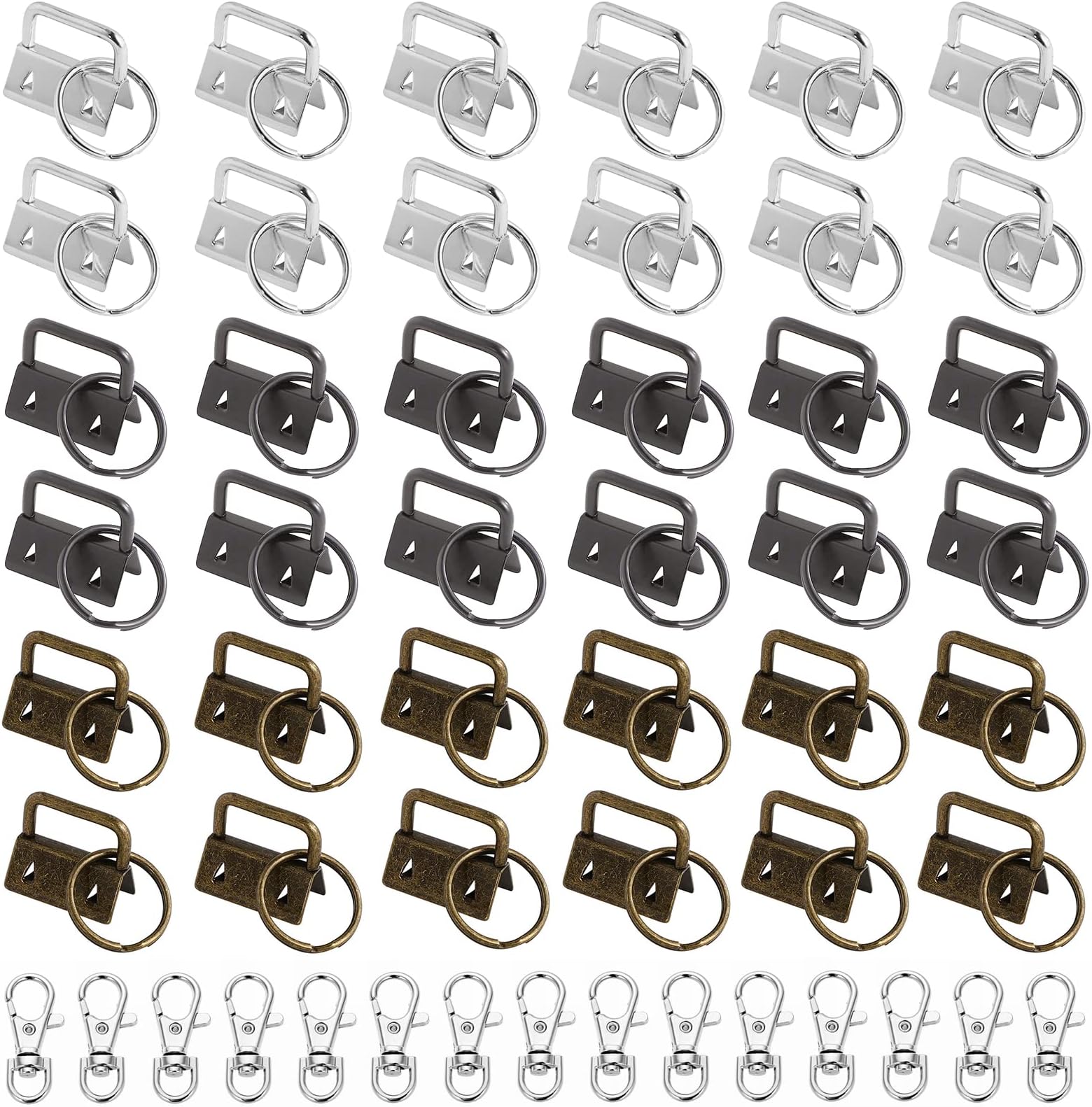 FHDUSRYO 60Pcs Key Fob Hardware, Keychain Bracelet Hardware with Swivel Lanyard Snap Hook, Metal Tail Clip Wristlet Set for Lanyard Bags Key Chain Wristlet Clamp Hardware Supplies