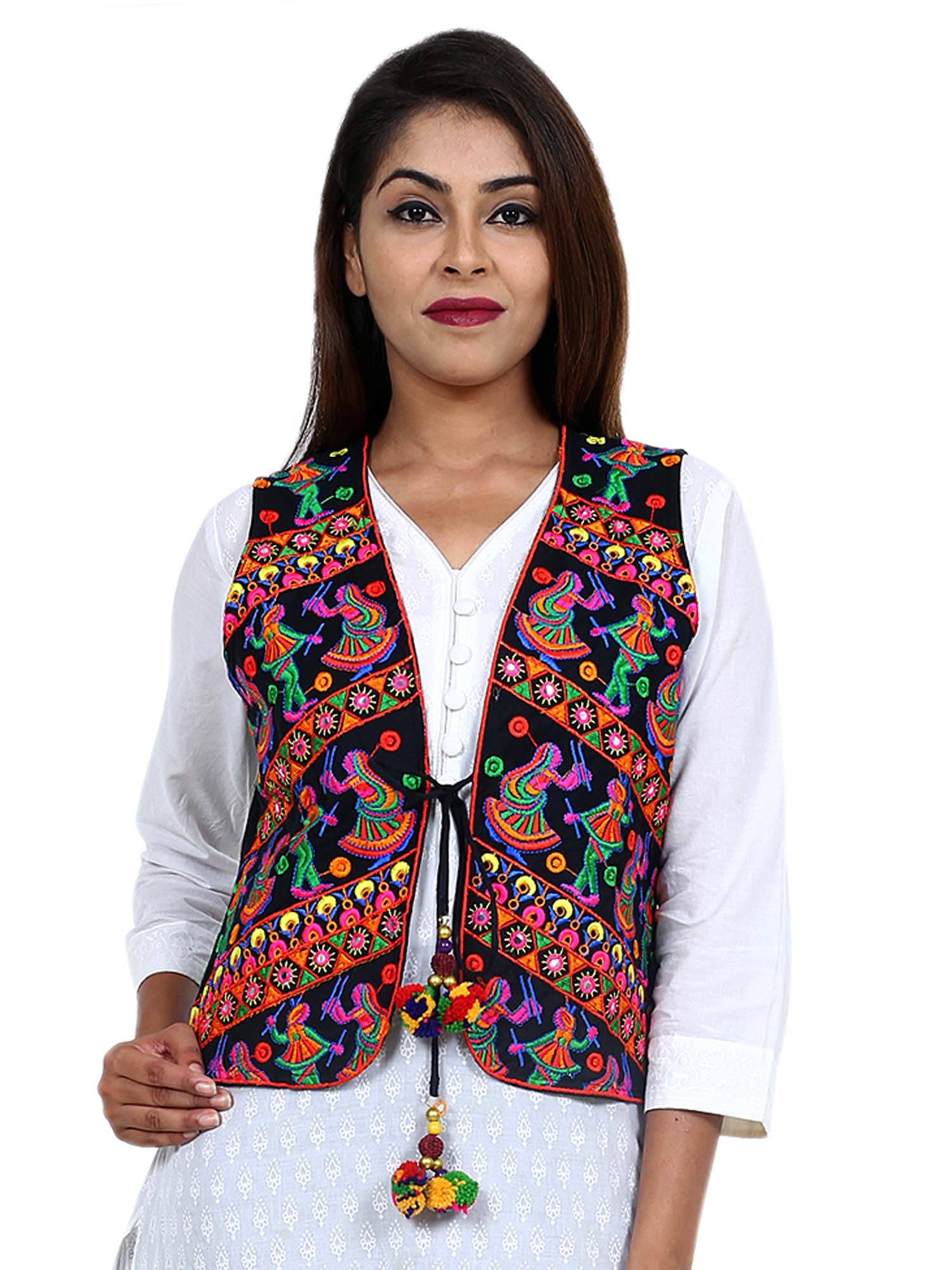 Ethnic Jacket for Women Waist Coat Stylish Cotton Handmade Navratri Traditional Rajasthani Embroidered Mirror Work Gujrati Kutchi Koti for Girls - Bust Size 34-38 Inches