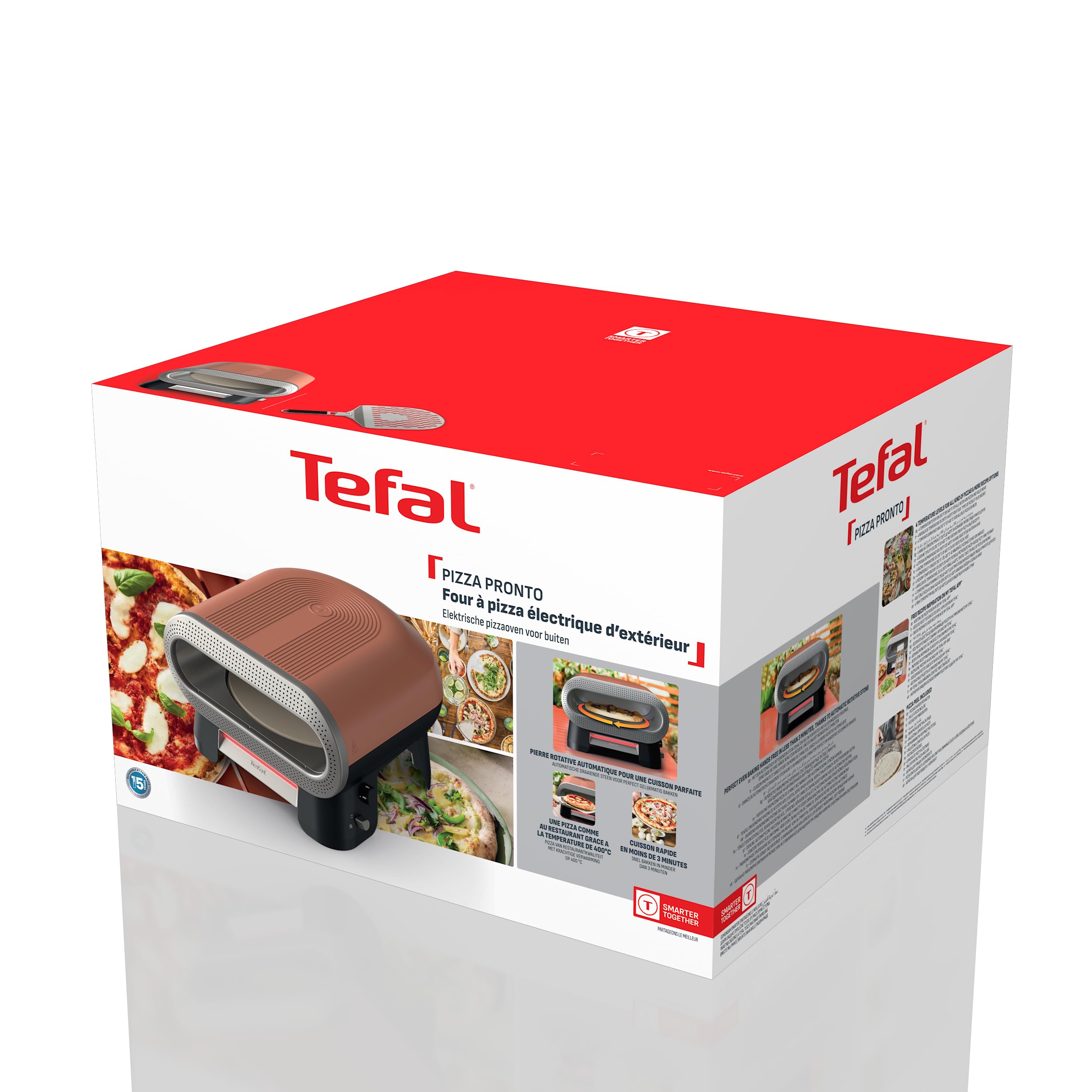 Tefal Pizza Pronto Four à Pizza Électrique d'Extérieur 2600W avec Pierre Rotative Automatique Cuisson 3 minutes Pizza 30 cm Multifonctions Jusqu'à 400°C 4 Températures Pelle à Pizza Incluse JM600TE0
