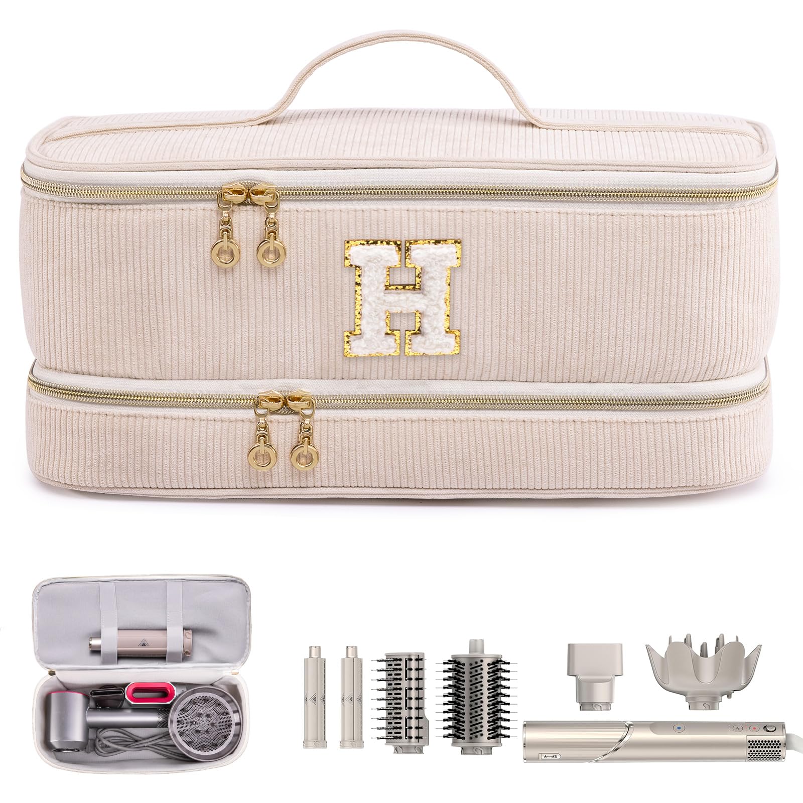 Initial Personalized Hair Tools Travel Bag Double-Layer Hair Dryer Case Compatible with Shark FlexStyle SmoothStyle Dysson Airwrap Supersonic