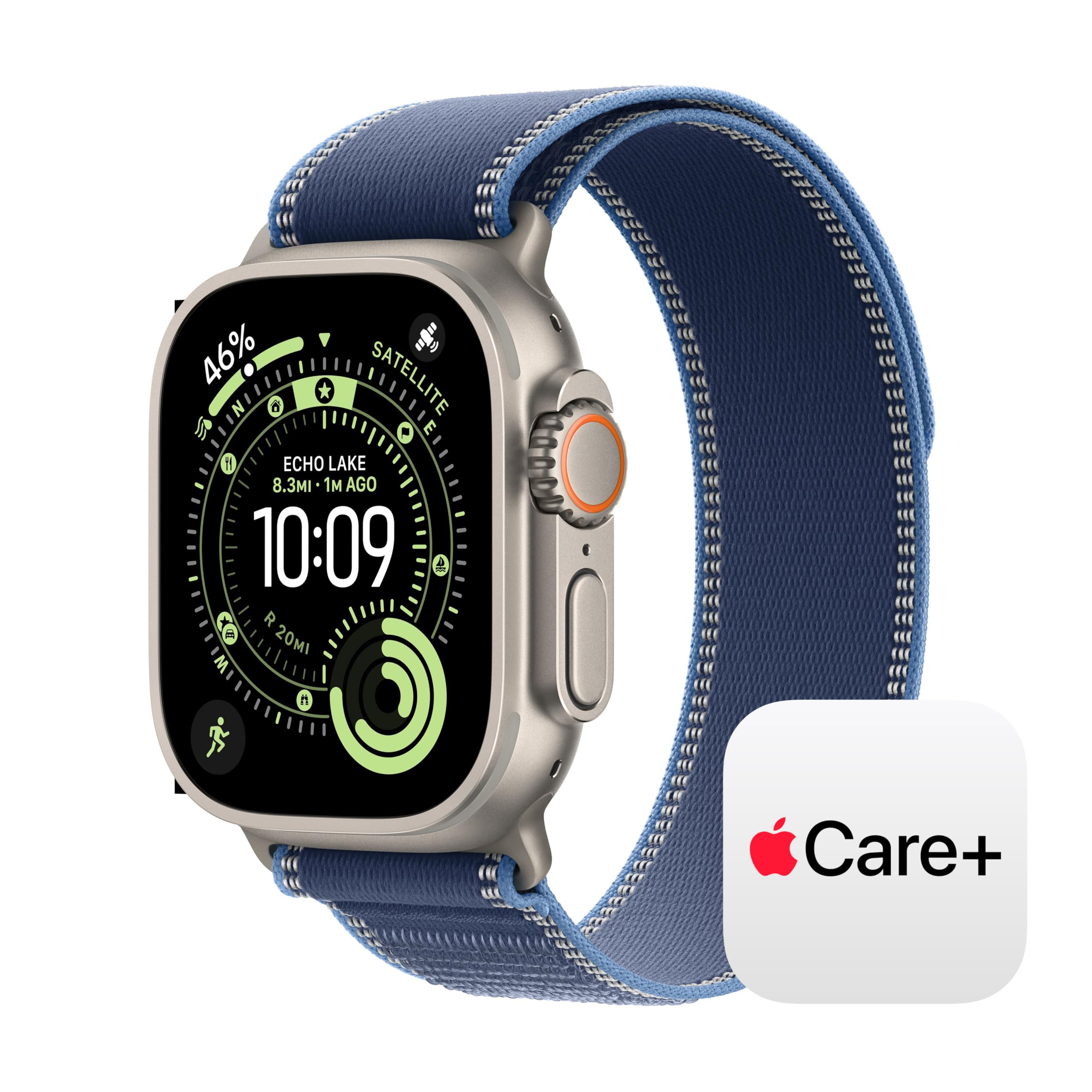 Apple Watch Ultra 3 [GPS + Cellular 49mm] Running &amp; Multisport Smartwatch w/ Rugged Titanium Case w/ Blue/Bright Blue Trail Loop - S/M w/ AppleCare+ (2 years)