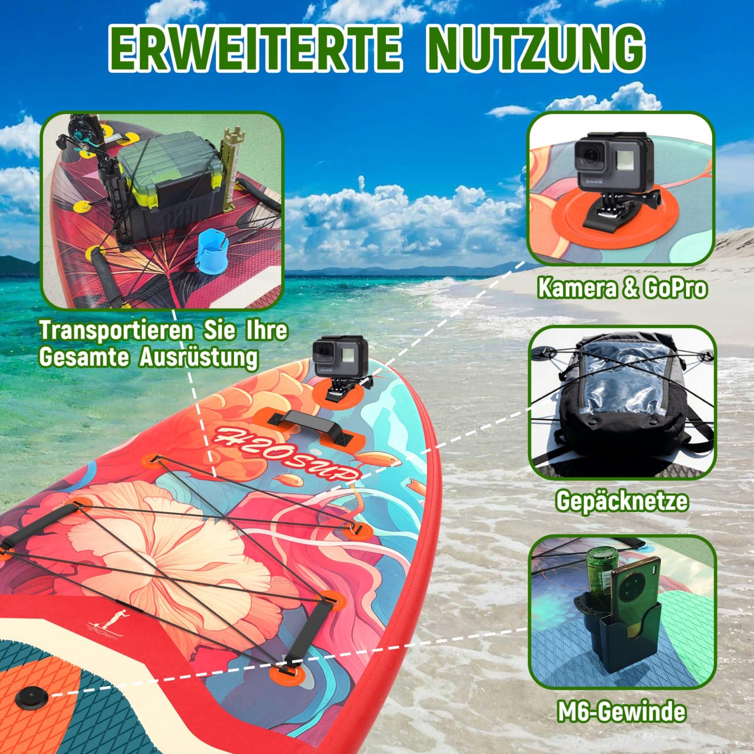 Tavola Sup Gonfiabile - Stand Up Paddle con Accessori Premium, Superstabilità Sup Gonfiabile, Paddle Boards Adulti con Capacità di 200KG per 3 Persone