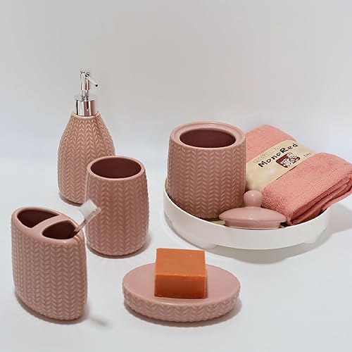 Miniatura 7 de SURUI - Juego de accesorios de baño de cerámica, 5 piezas, juego de accesorios de baño con soporte para cepillo de dientes, vidrio de dientes,