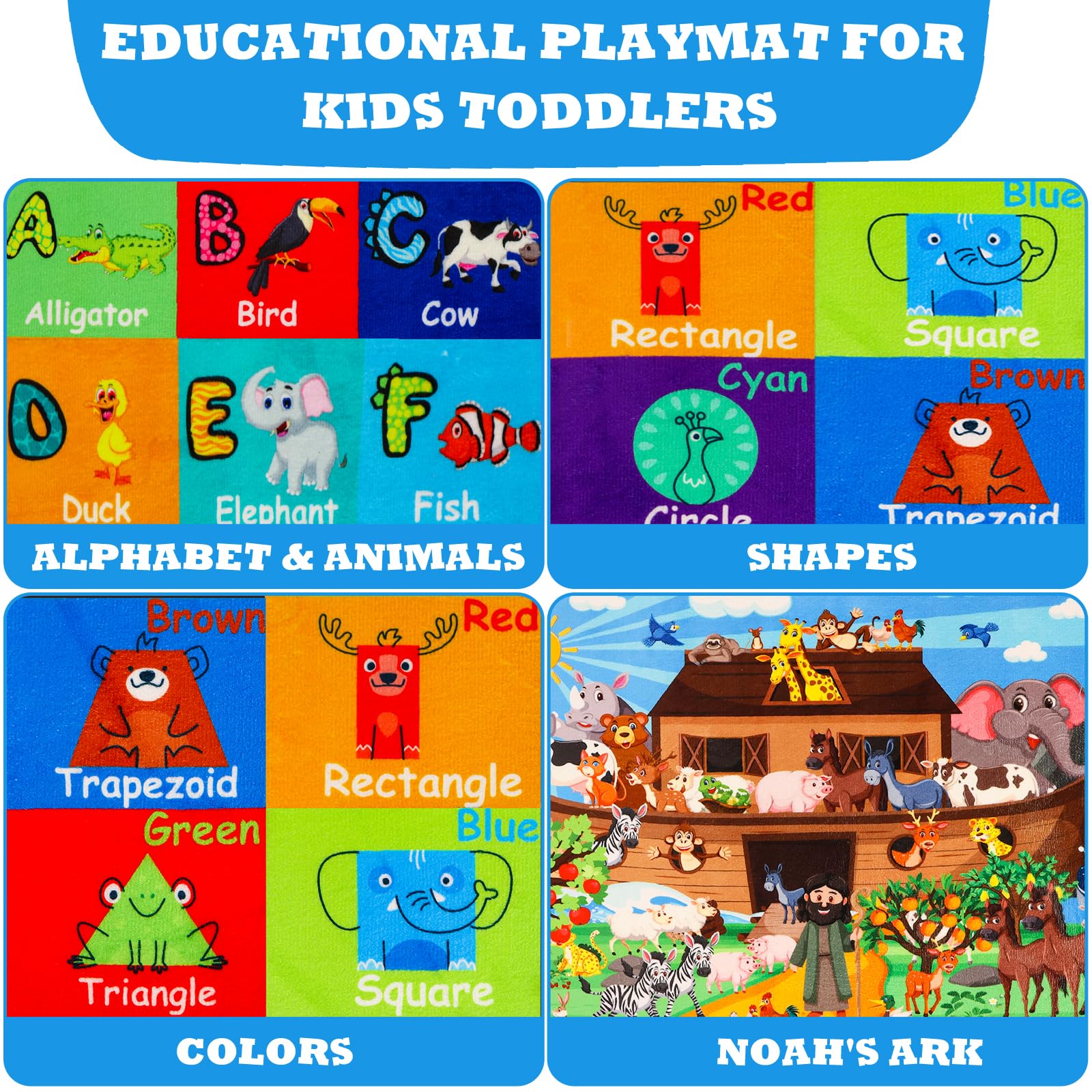 DINSUMRUG ABC Kids Rug for Playroom 150×100 CM Noah's Ark Animals Rug Baby Play Mat Alphabet Mat Shape Color Classroom Carpet Kids Playroom Early Learning Carpet for Preschool Toddlers Tummy Time - Image 4