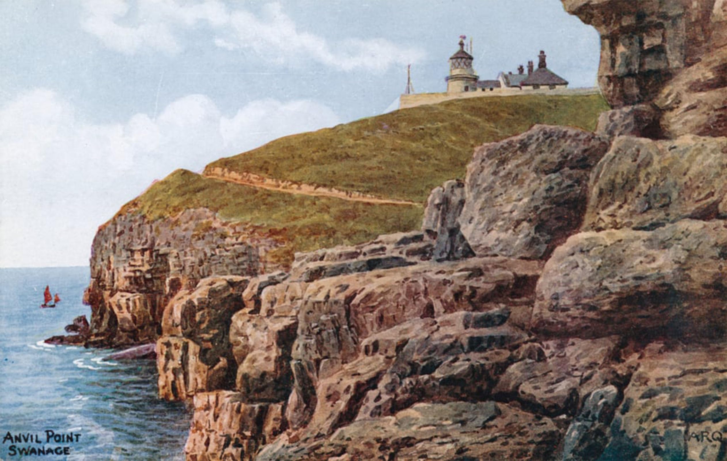 Posteriik No Frame Vintage Print Pop Art Landscape Artwork Anvil Point Swanage By Alfred Robert Quinton Art Prints For Office Home Decor 60X90cm