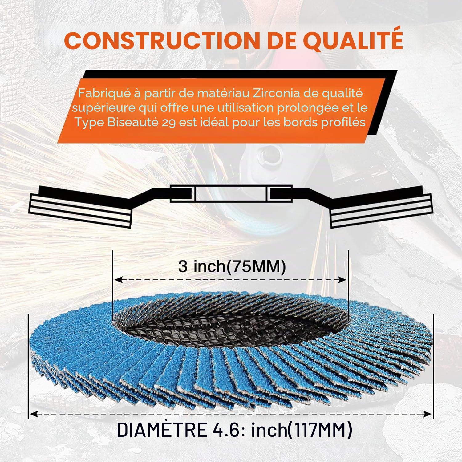 STEBRUAM Disques à lamelles 115mm, 25 Pack pour meuleuse d'angle Disque de ponçage 40 60 80 120 240 Grit en zircone pour le polissage des joints de soudure en oxyde d'aluminium