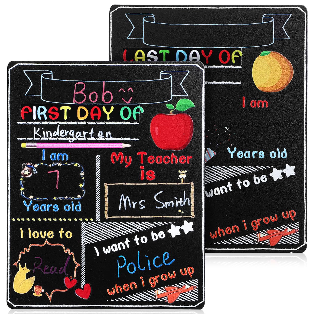 NUOBESTY 2Pcs First Day of School Boards, Double-Sided Back to School Chalkboard Sign for 1st Day of Preschool or Kindergarten Photo Props