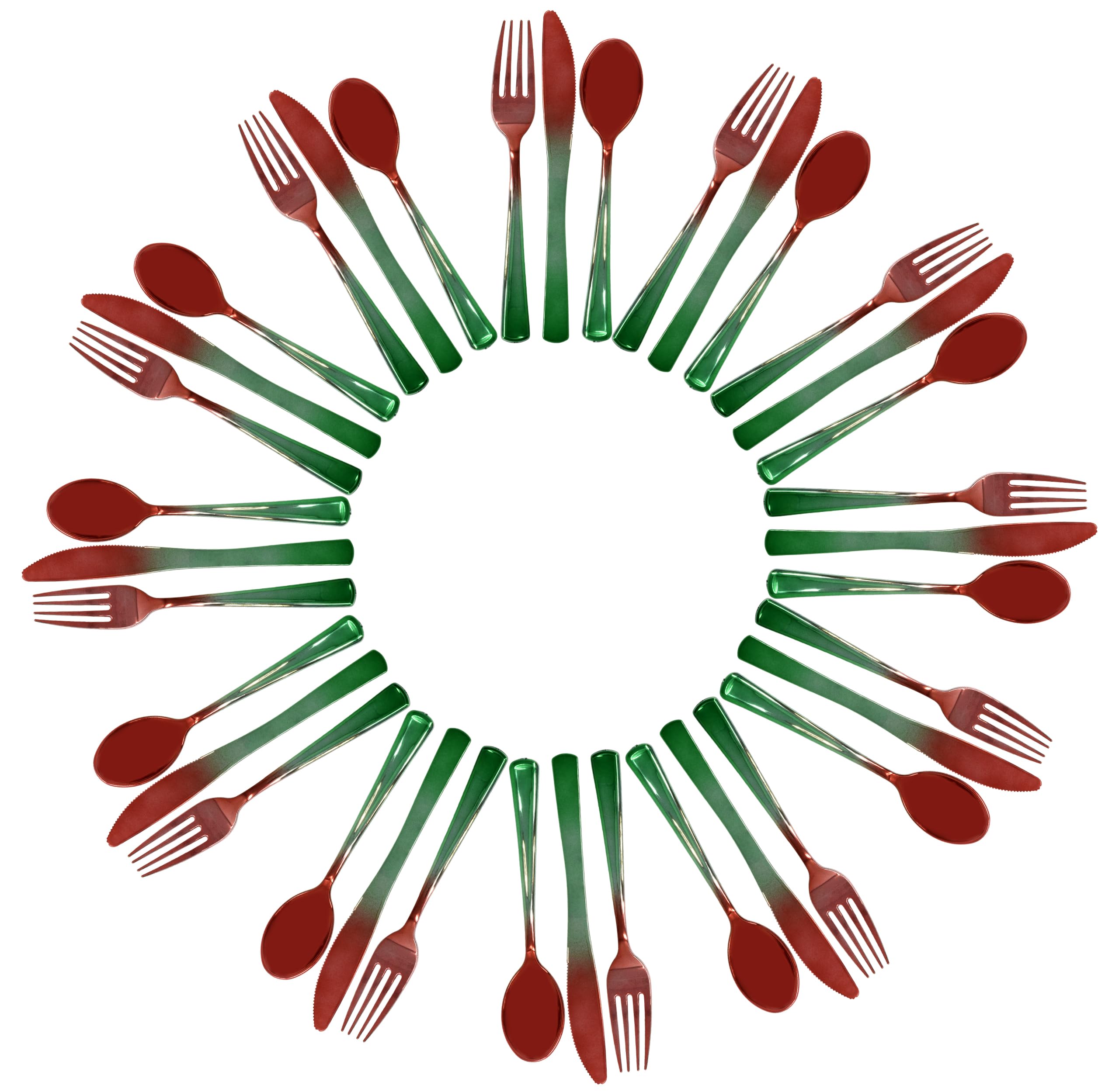 144 Count Bulk Christmas Red and Green Plastic Cutlery Silverware 48 Spoons 48 Forks 48 Knives Holiday Xmas Rainbow Utensils Party Supplies Disposable Heavyweight Flatware & Picnic Dinnerware