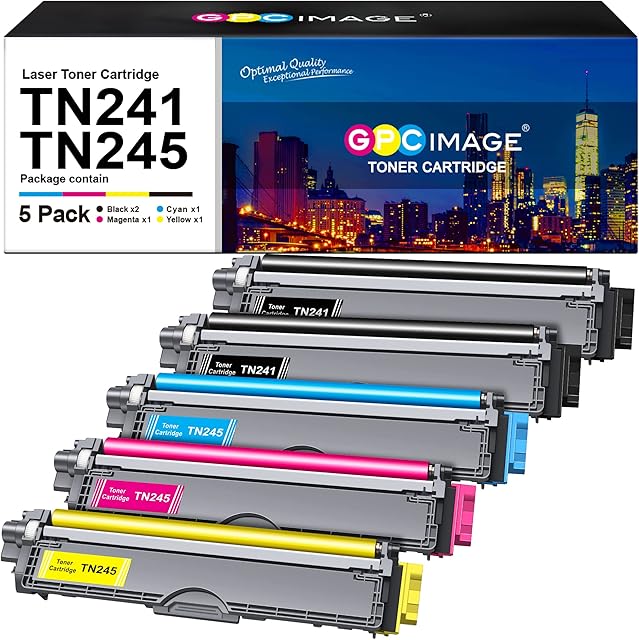 GPC Image Toner Cartridges Replacement for Brother TN241 TN245 Compatible with 9015CDW 9020CDW 9022CDW 3140CW 3142CW 3150CDN 3150CDW 3170CDW 9130CDN 9140CDN 9330CDW (Black Cyan Magenta Yellow, 5-Pack)