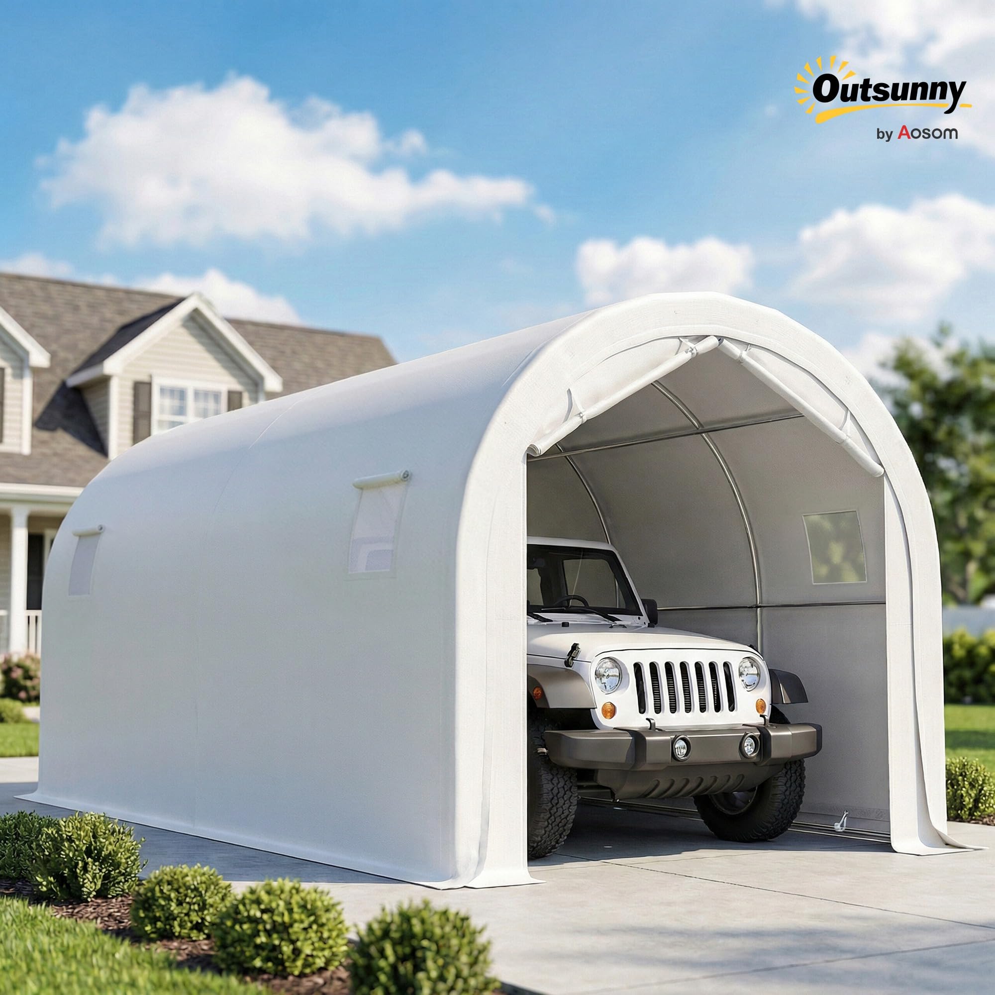 Outsunny Tente Garage Portable 3x6m imperméable Porte Enroulable Blanc