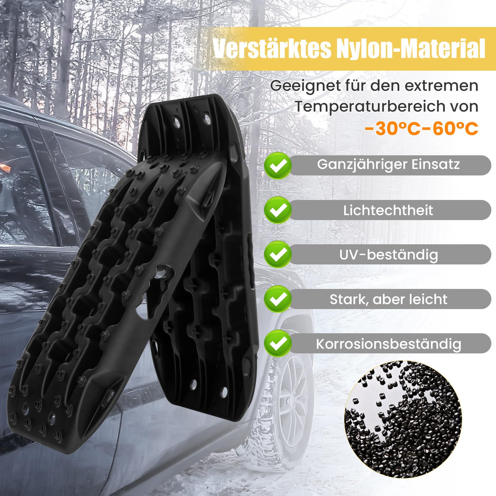 Aufun 2X zandplaten tractiehulp met opbergtas, draagbare tractiehulp tractieband tractiemat Grip Mat Set, 10T Load Tire Ladder voor off-road voertuigen camper auto vrachtwagen - zwart