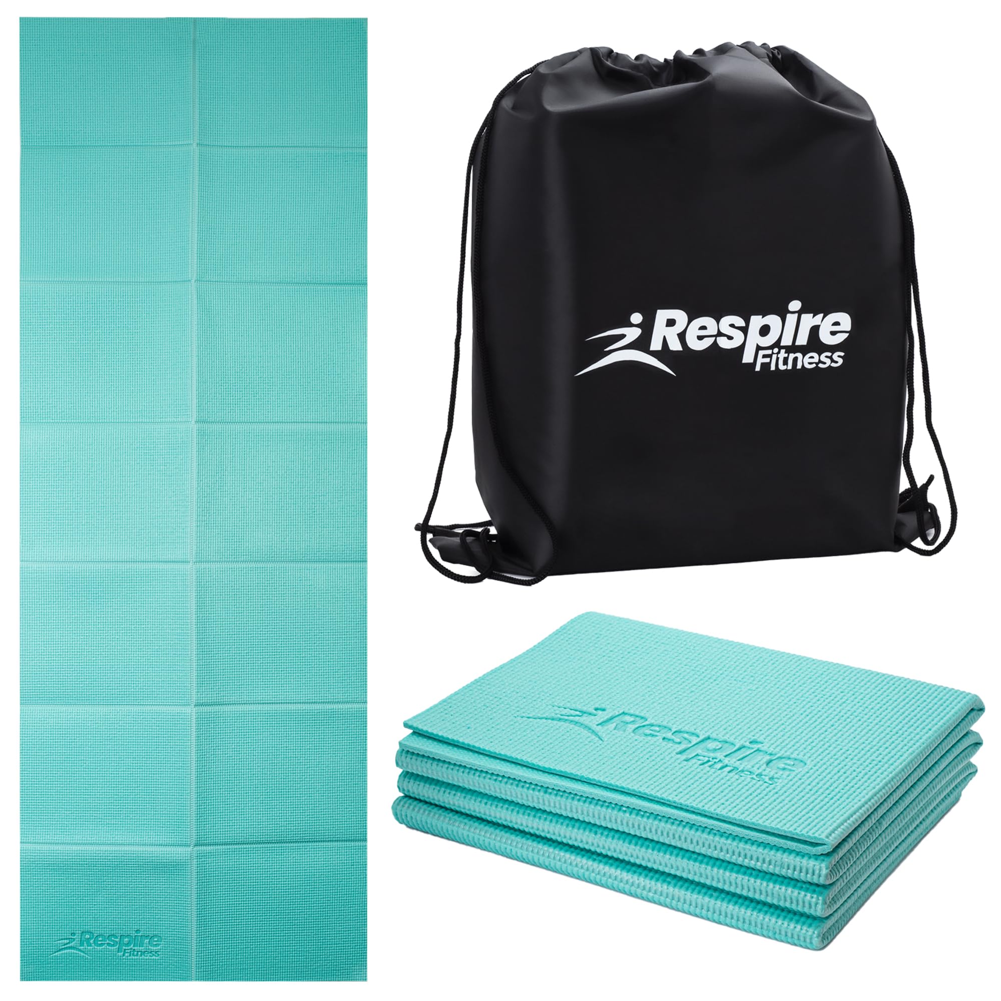 Respire Fitness Lightweight Foldable Yoga Mat for Travel - Non-Slip Portable Gym Mat for Women & Men. Soft, Supportive 3-Layers. Essential for Fitness, Training, Pilates, Exercise, Workout (Turquoise)