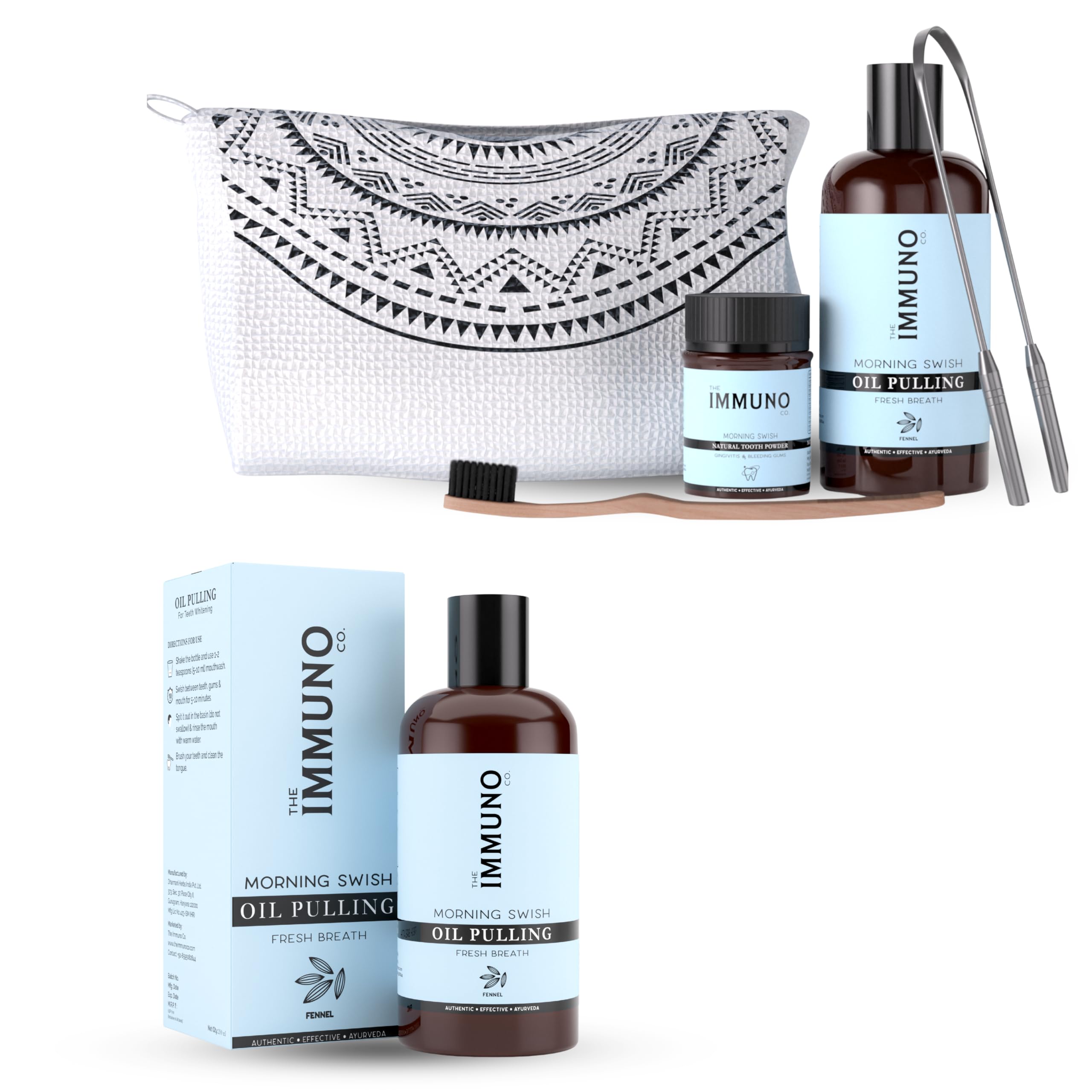 Ayurvedic Oral Care Bundle | Oil Pulling for Fresh Breath & Gum Health with Herbal Tooth Powder for Bleeding Gums & Gingivitis, Bamboo Toothbrush & Stainless Steel Tongue Cleaner-image-39