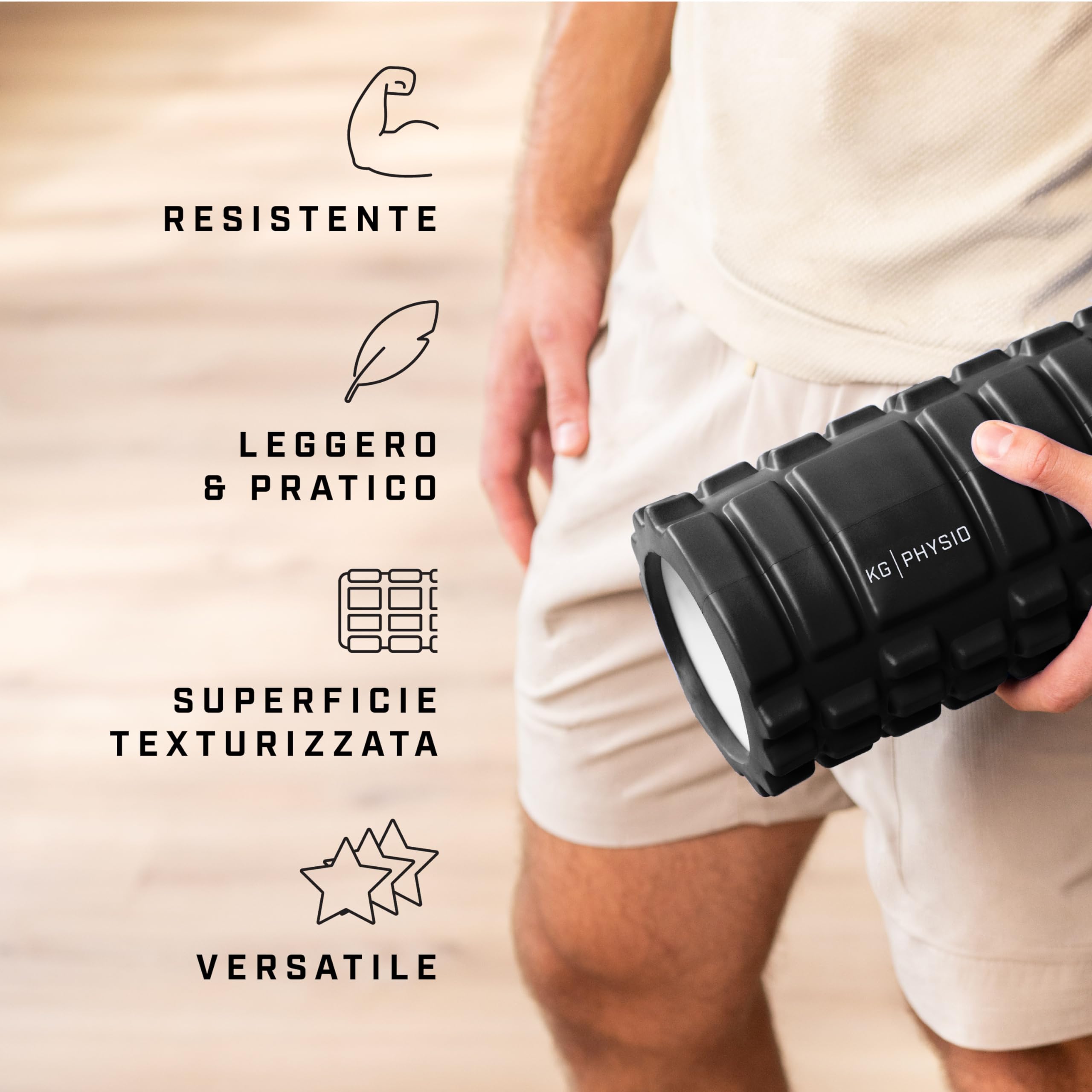 KG Physio Foam Roller - Rullo pilates massaggio gambe, schiena e braccia -ultraleggero essenziale per rilasciare le tensioni muscolari - 33x12cm