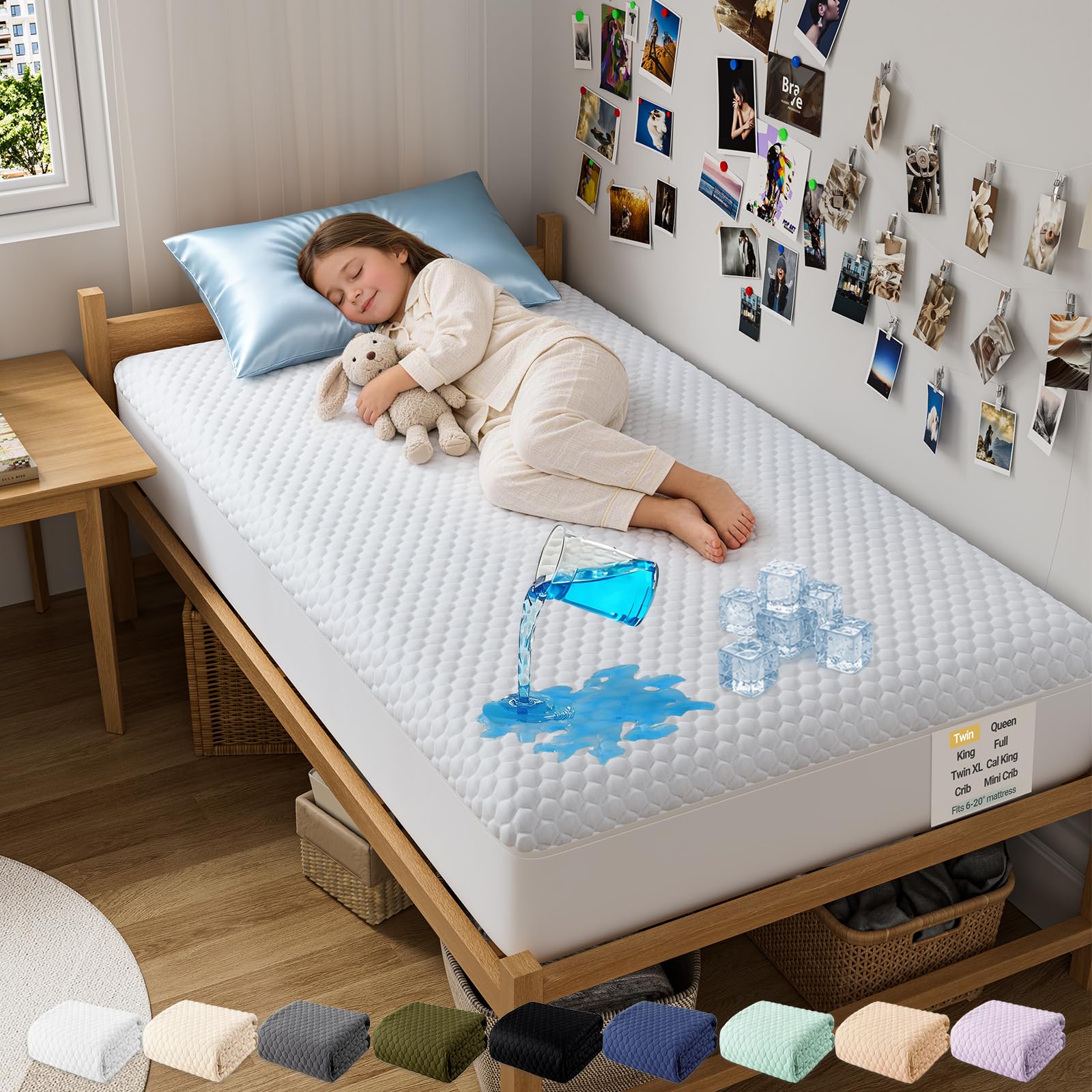 ohgeni 100% waterproof mattress protector,twin size mattress soft pad,pet hair & bedwetting resistant,cooling breathable fitted sheets,washable bed cover,non-slip deep pocket,noiseless for kids rooms