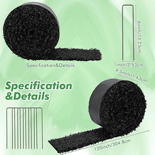 Miniatura 3 de Frienda 4 rollos de mantillo de goma para paisajismo de 120 x 4.5 pulgadas, rollo de mantillo de goma reciclada, mantillo negro, borde de goma