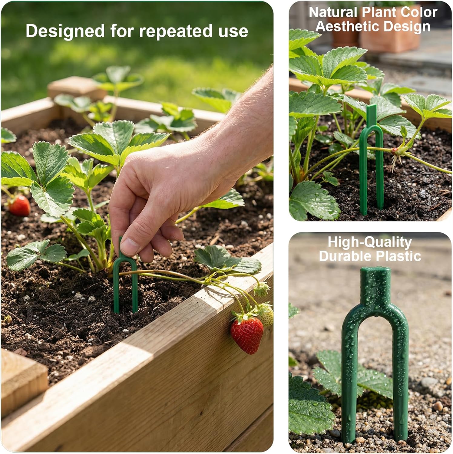 120 Pcs Strawberry Plant Support Pins, Plastic U-Shaped Garden Anchor Clips for Plant Cuttings and Runners Rooting, Reusable Plant Fixing Pins for Garden Use (Green) image 3