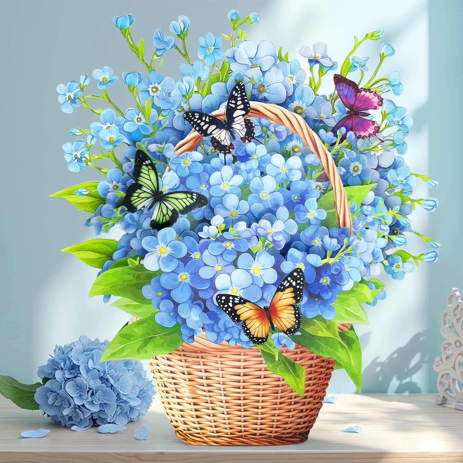 Birthday Cards for Women, 3D Blue Hydrangea Pop Up Birthday Card for Female