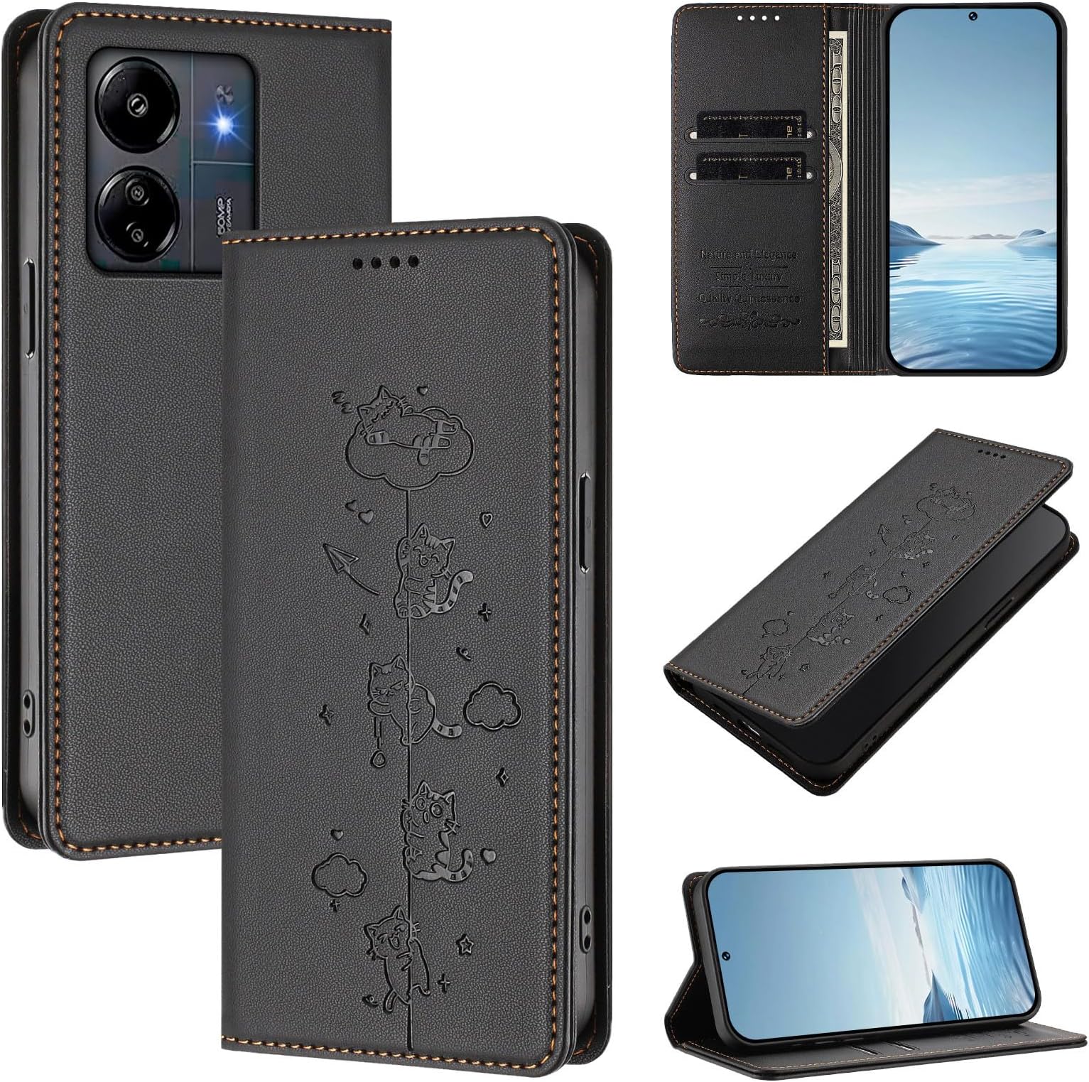 Case Cover Compatible with Xiaomi Poco M6 5G / Poco C65 4G,Compatible with Redmi 13C (5G / 4G) / 13R 【RFID Blocking】【Card Holder Magnetic closure Flip Kickstand】Black