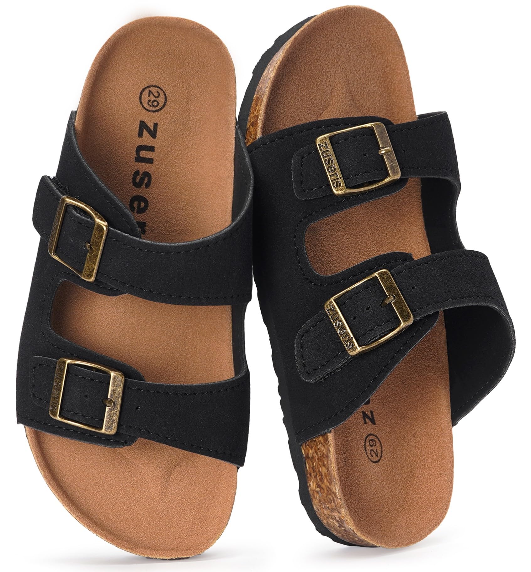 ZUSERIS Kids Toddler Sandals Boys Girls Summer Slides | Soft Cork Footbed, Non-slip,Adjustable Straps,Comfort Suede Leather,Lightweight