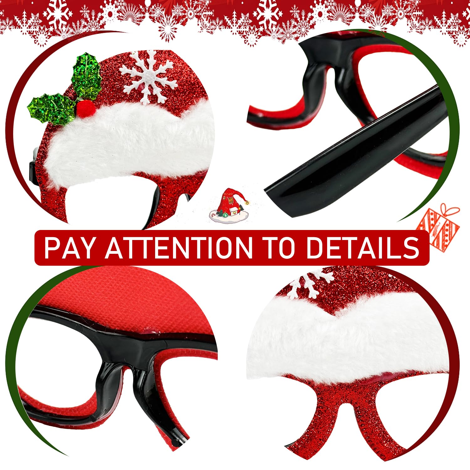 20 PCS Novelty Christmas Glasses Frames,Christmas Glitter Party Eyeglasses ,Xmas Costume Party Glasses Frame Props for Kids Adults to Wear for Holiday Party Favors Gift Create Joyful Atmosphere - Image 3