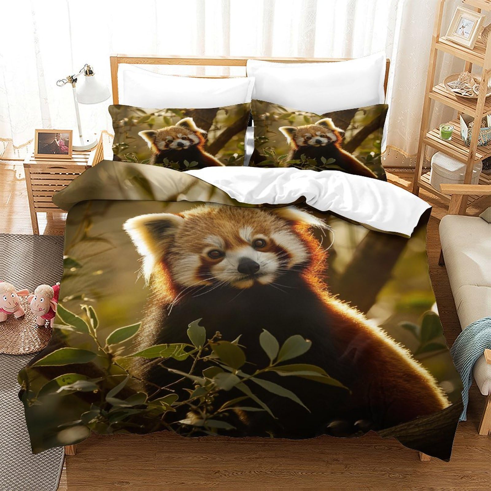 P1S9U7W5Y Forest Animal 3D Printed Red Panda Duvet Cover Set 3pcs Microfiber Nature Bedding Set Single（140x200cm）