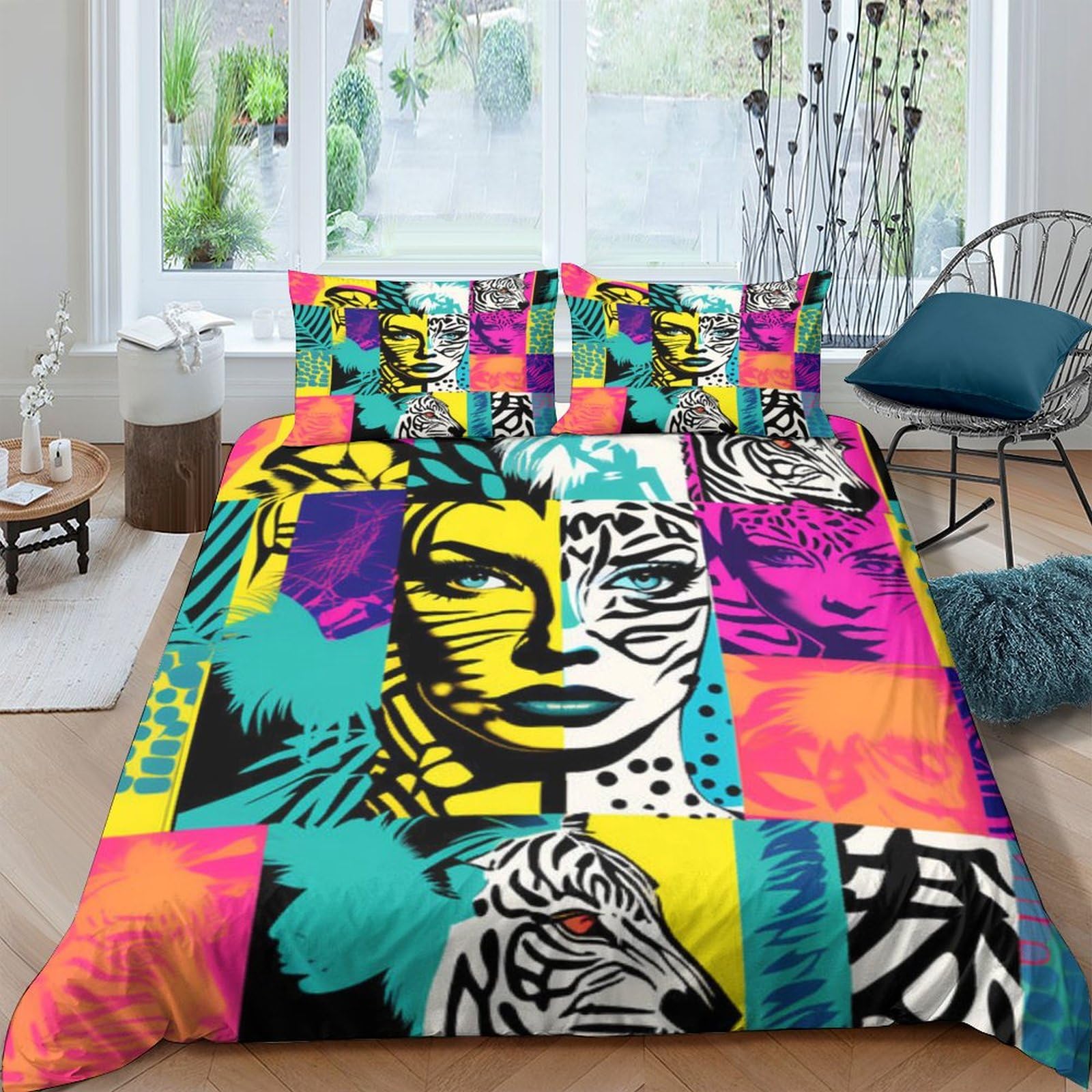 Artistic Portraits Duvet Cover 3D Printed Creative Patterns Comforter Cover Pillow Shams Quilt Cover Set Microfiber Bedding Zipper Closure Bedroom Bedding Set For Kids Boys Girl Double（200x200cm）