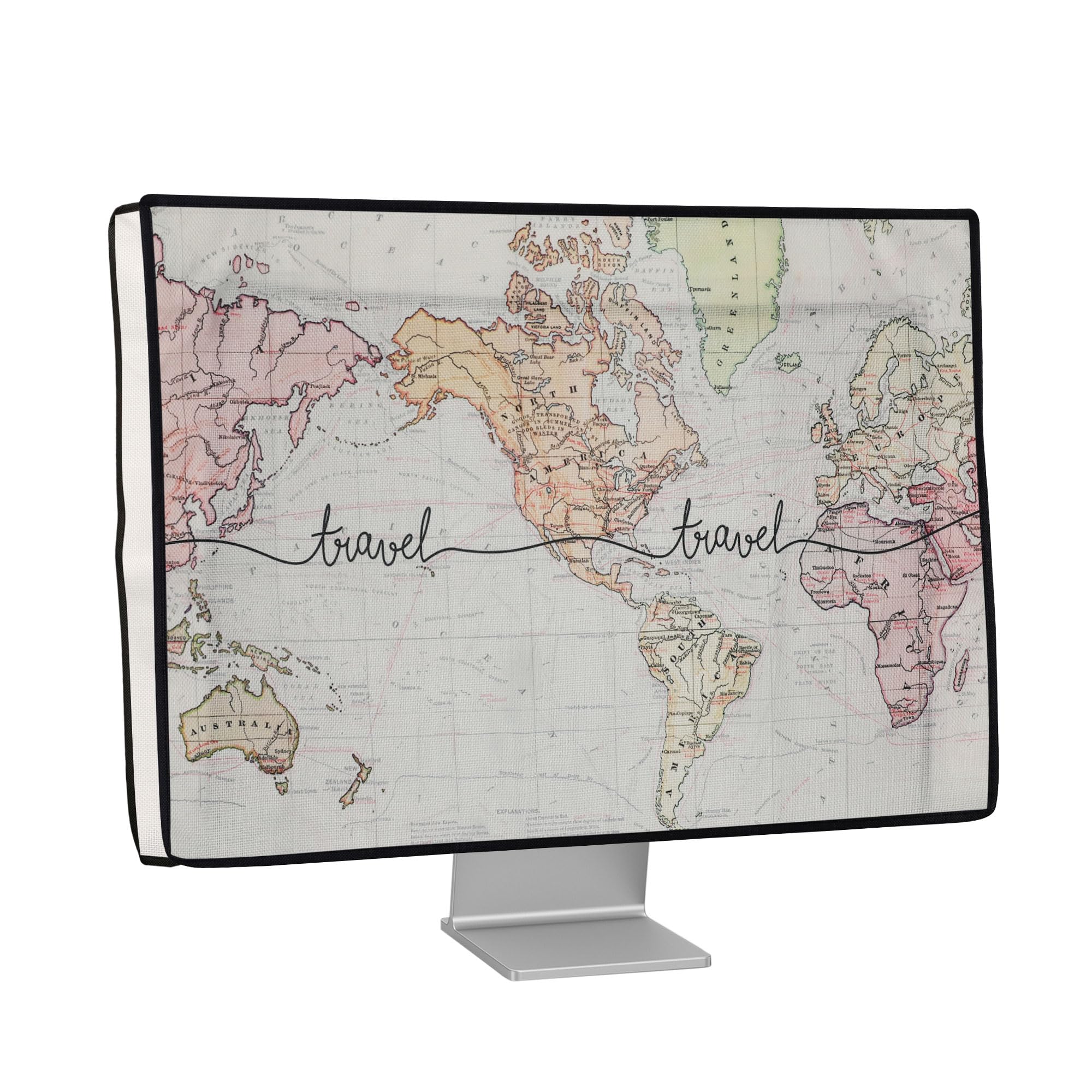 kwmobile Custodia Monitor Compatibile con 27-28" Monitor Monitor - Copri Schermo PC - Copertura Antipolvere PC in Lino - Mappa del Mondo