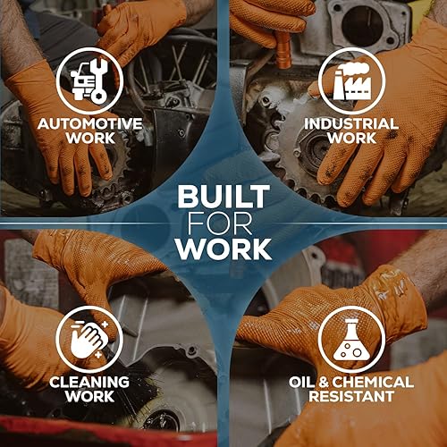 Miniatura 6 de FIRST GLOVE Heavy Duty Diamond Textured 8 Mil Thick Orange Nitrile Gloves 100 Ct. - Industrial Nitrile Gloves - Latex-Free