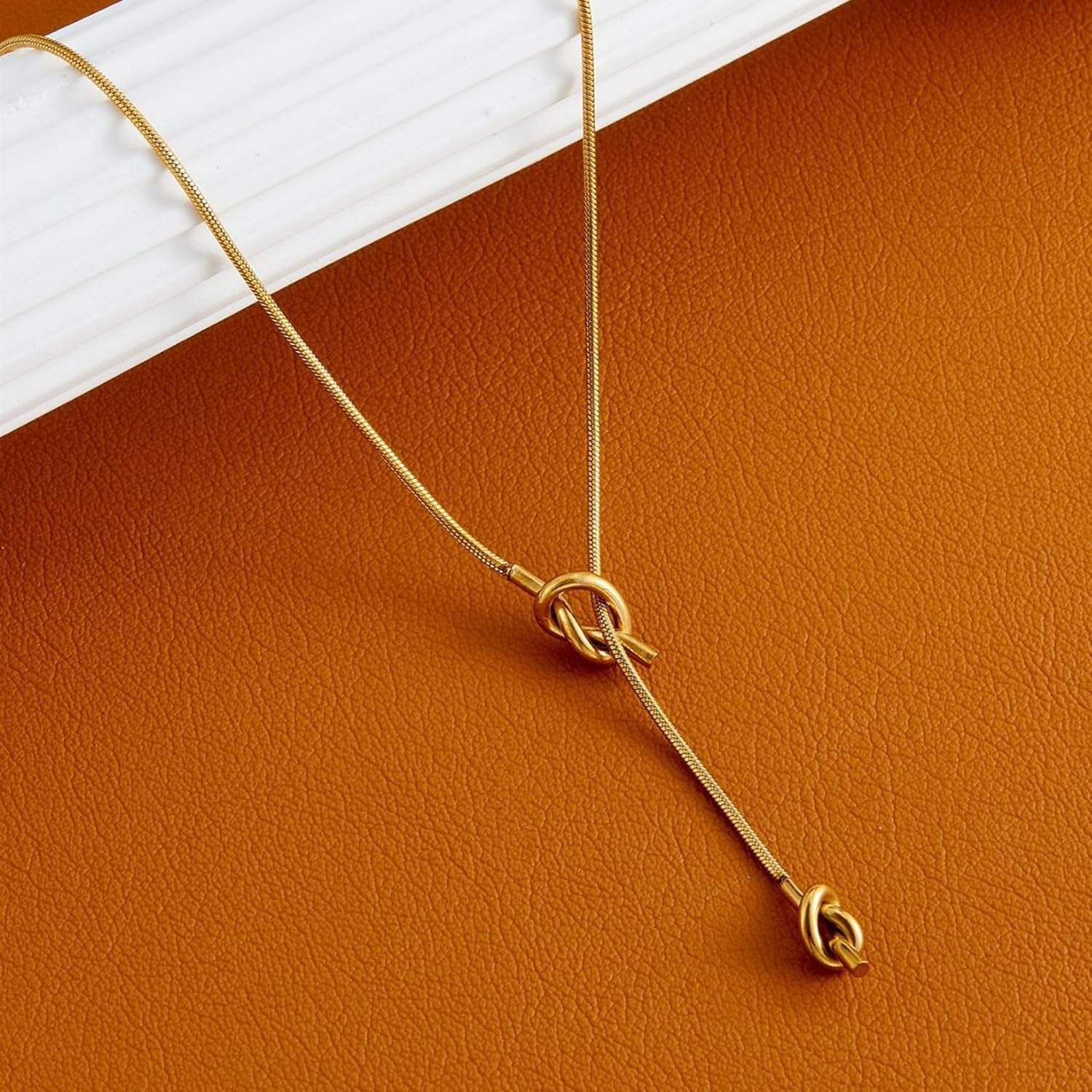 Lariat Long Gold Necklace for Women Knot Pendant Necklace Y-Shaped Statement Adjustable Jewelry - Image 2