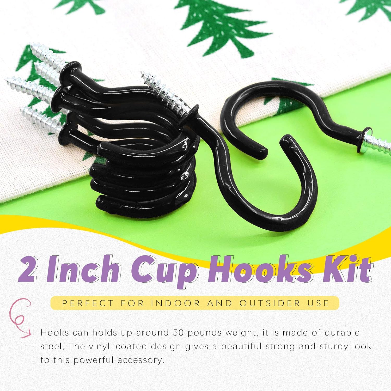Swpeet 30Pcs Black 2.9 Inch Cup Hooks, Vinyl Coated Ceiling Cup Hooks Screw Hooks Mug Hooks Holder for Home, Office and Workplace