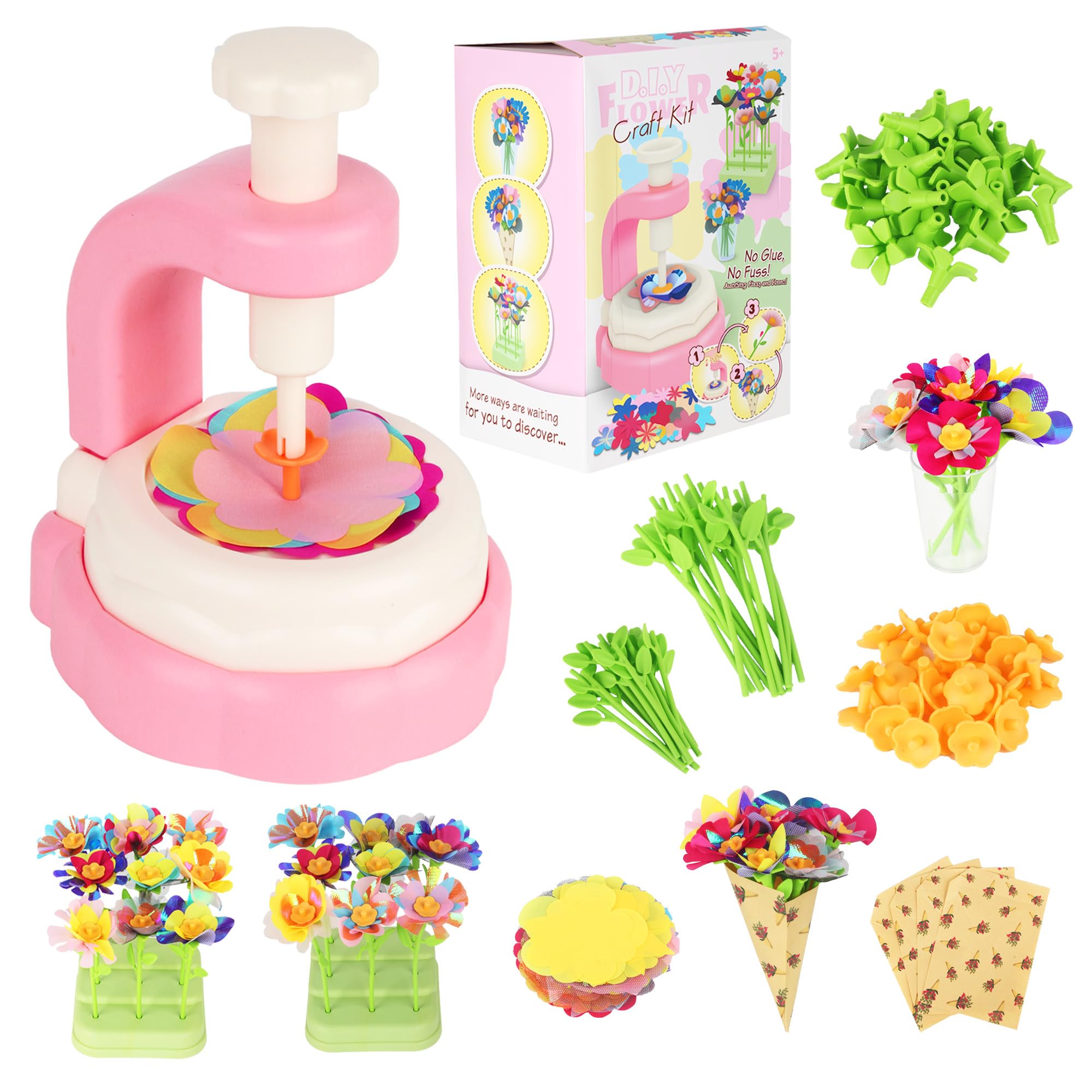 LIAILA Laboratorio dei Fiori, Laboratorio di Bouquet Fai da Te con Macchina Inclusa, Giocattolo Educativo per Ragazze, Lavoretti Creativi Fiori, Kit Creativo per Bambine dai 5 6 7 8 9 10 Anni