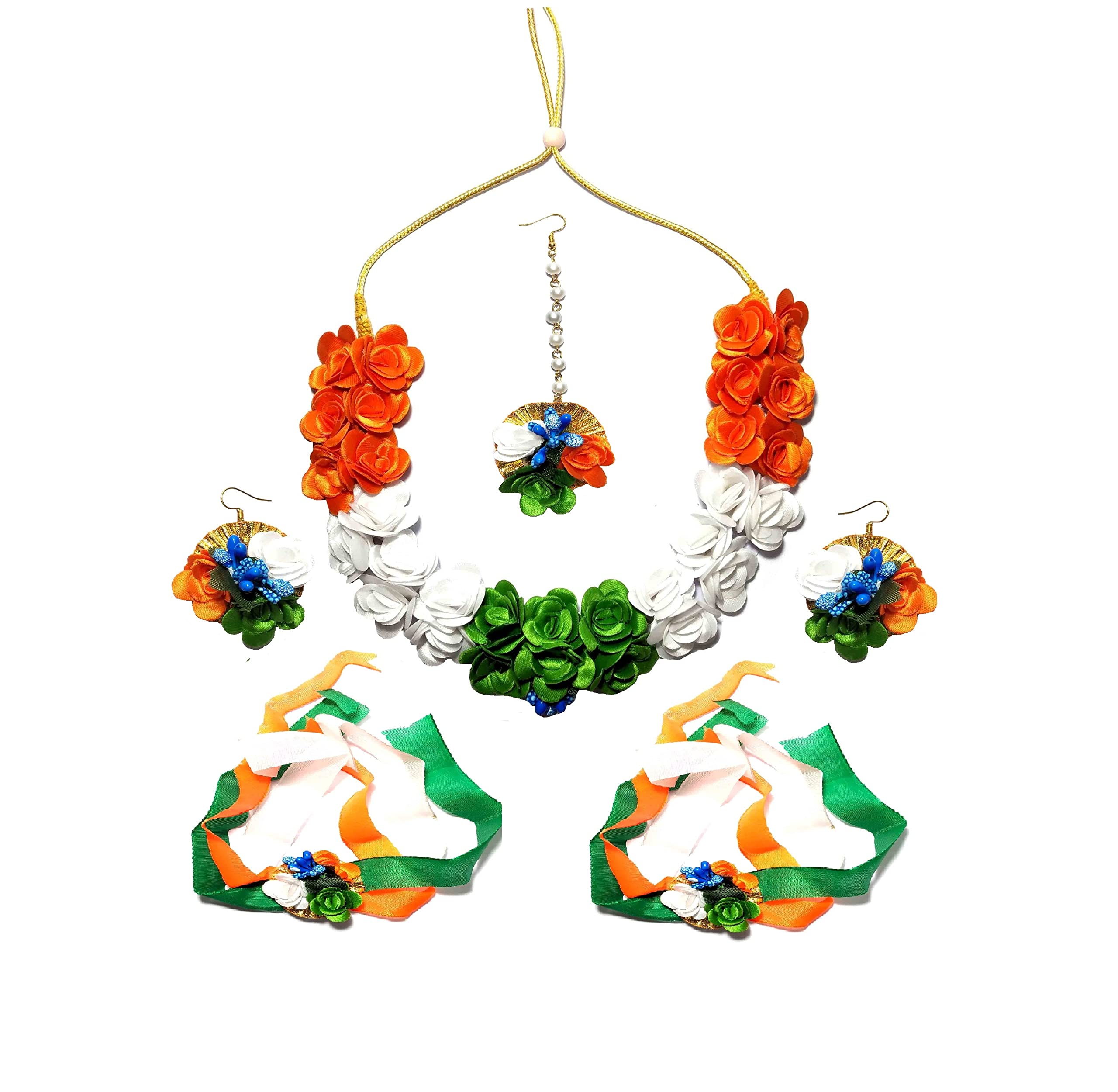 Pinoozclub Orange White Green Fabric Flower Jewellery Set For Women/Girls/Kids (B0B9YLMXP4) Amazon Price History, Amazon Price Tracker