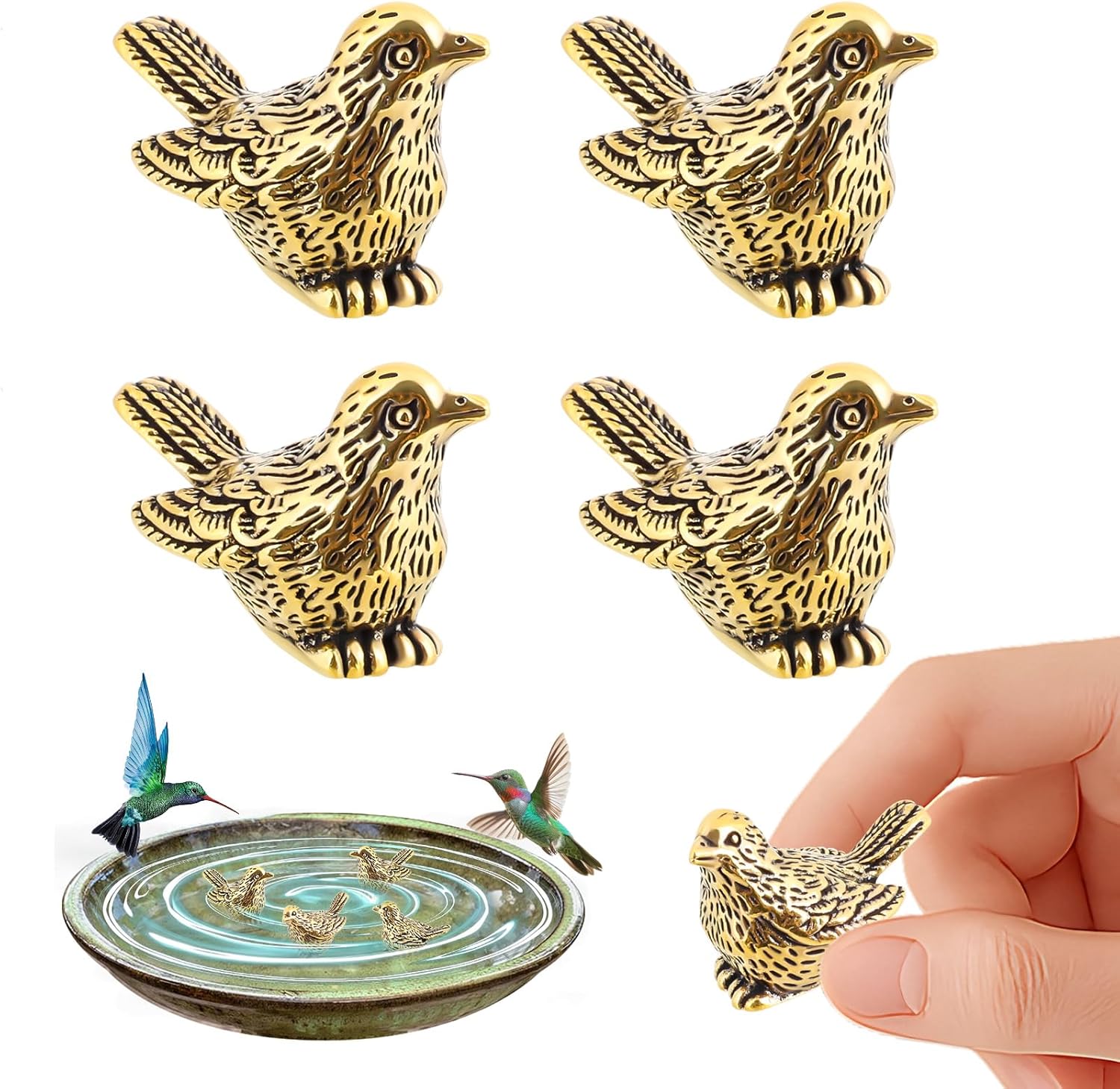 Mini Brass Turtle Shape Bath Disk Ornaments Bird Bath Purification Disks Birdbath Cleaner Universal for Outdoor Birdbaths, Garden Bowls (Bird 4pcs)