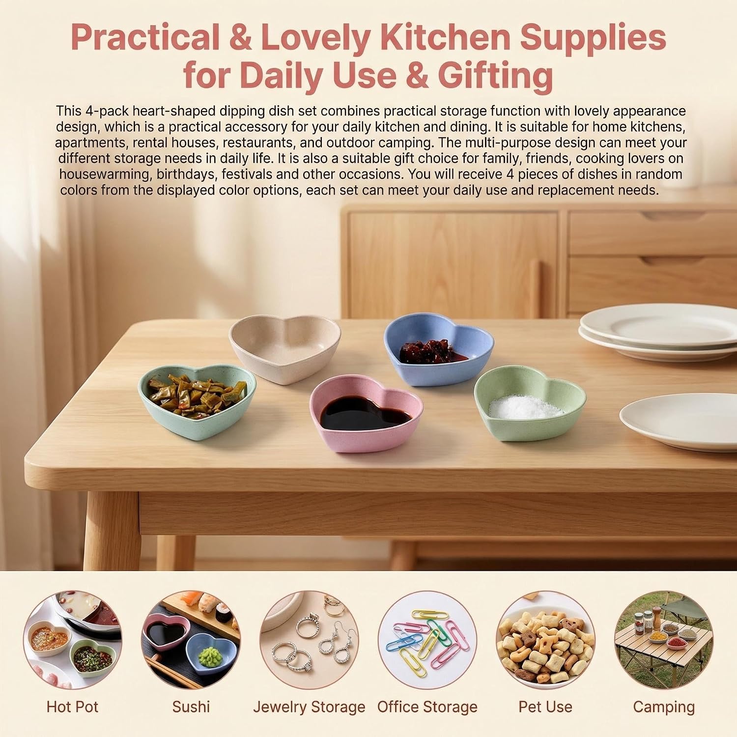 16PCS Heart-shaped Multipurpose Soy Sauce Dishes Seasoning Dishes Sushi Dipping Sauce Bowls/Candy Dishes for Condiments Appetizer Ketchup Salad Dressing(Wheat Straw)