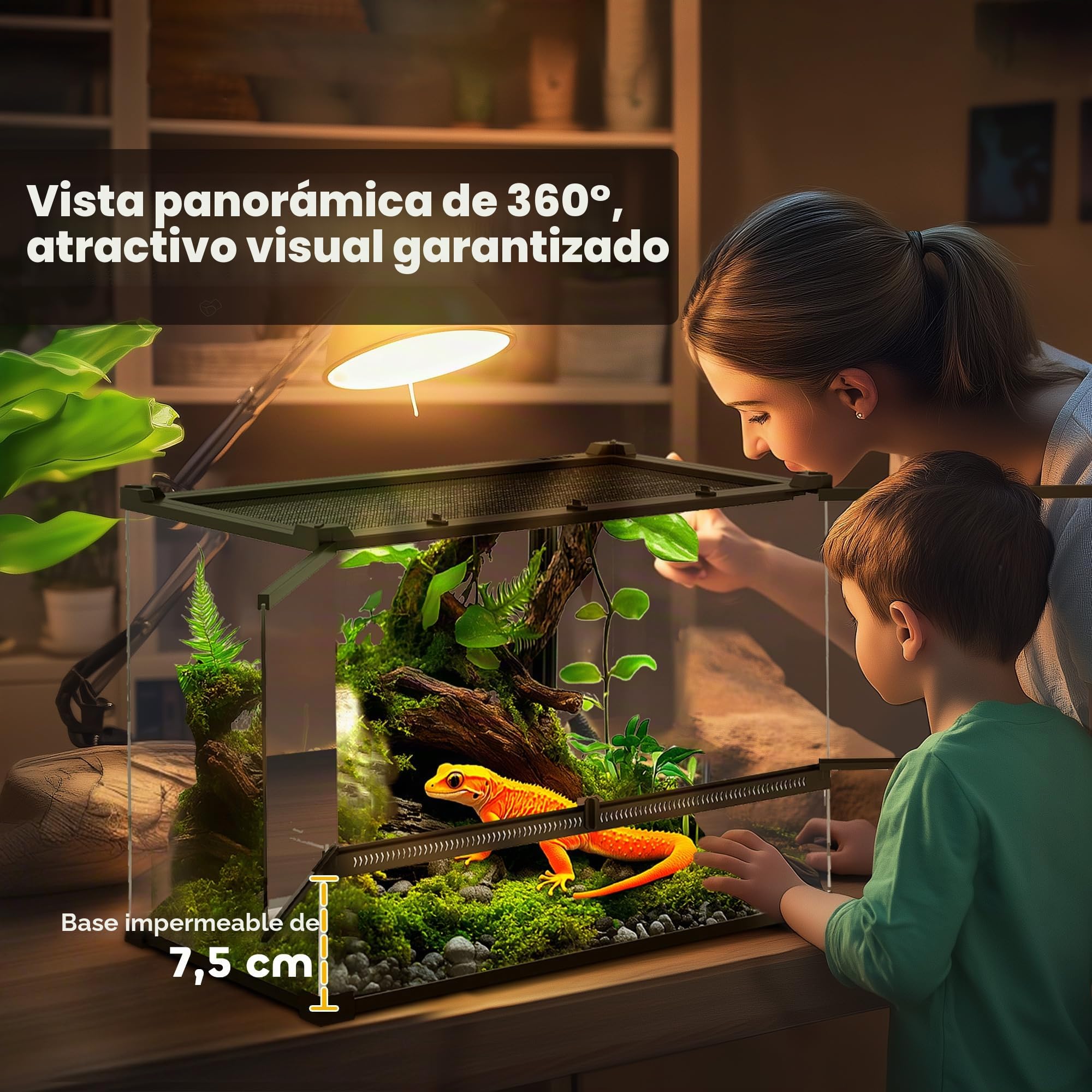 PawHut Caja para Reptiles, caja de cría de Reptiles, Hábitat de Terrario con Cierre de Seguridad por Rotación, Ventilación Frontal, Sin Montaje Requerido, 50 x 30 x 35 cm, Negro