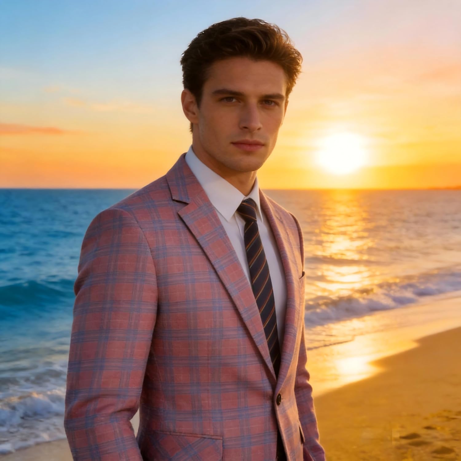 MOGU Men's Slim Fit Plaid Suit Set – Sport Coat Blazer, Vest & Pants (Each Sold Separately) for Wedding, Prom & Party