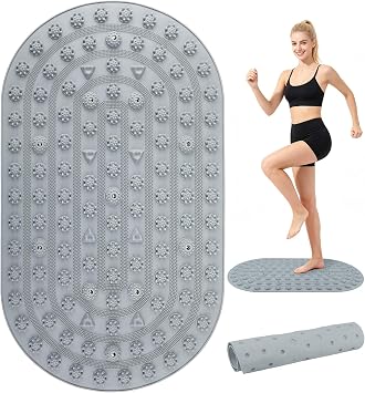 Acupressure Foot Massage Mat - Portable Foldable Foot Massager Mat for Bathroom, Yoga, Outdoor Games, Office Standing Desk Pad, Relieve Foot Pain, Anti-Slip, 30 x 18 inch Grey