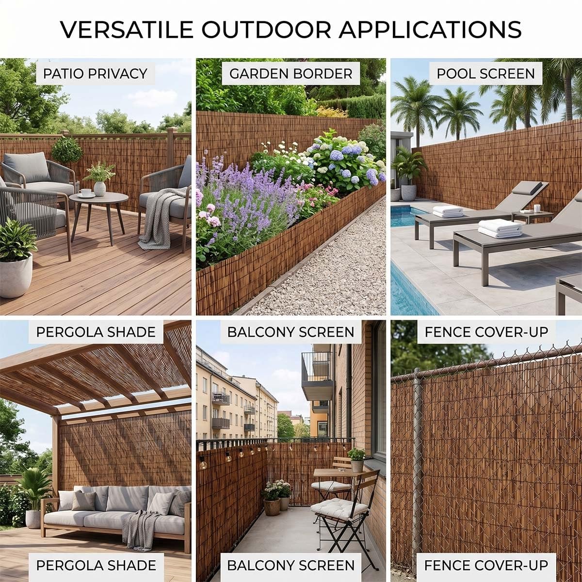 Arella in Canne Naturali per Esterno, Recinzione Canniccio Ombreggiante per Privacy Balcone e Giardino, Tapparella Divisorio Robusto per Ringhiera Terrazza(Naturale,170x550cm)