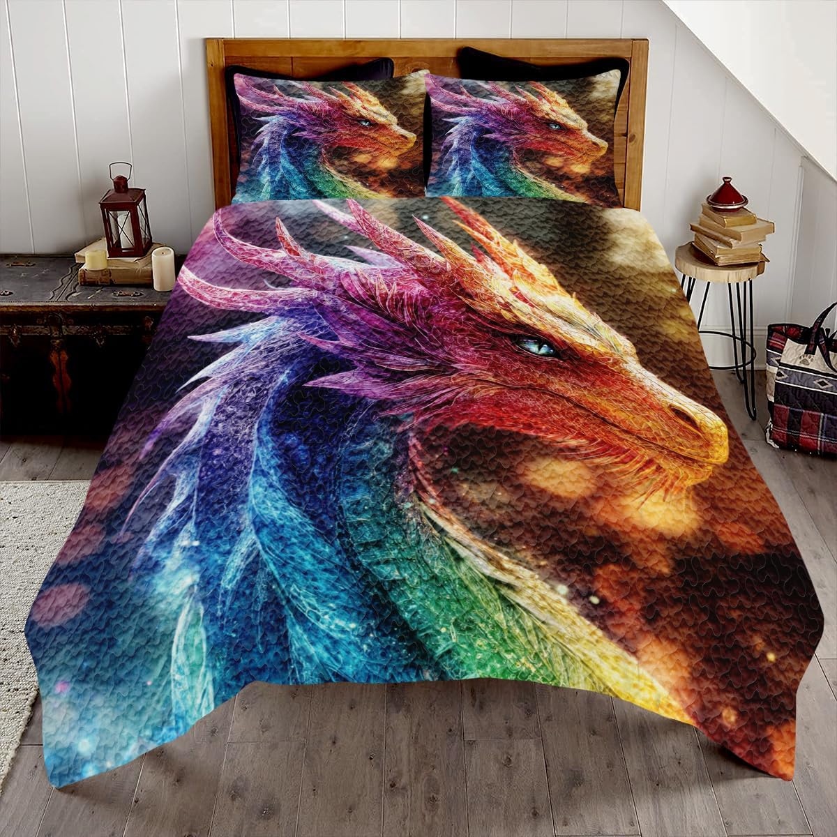 Personalized Dragon Quilt Pattern Fantasy Colorful Dragon